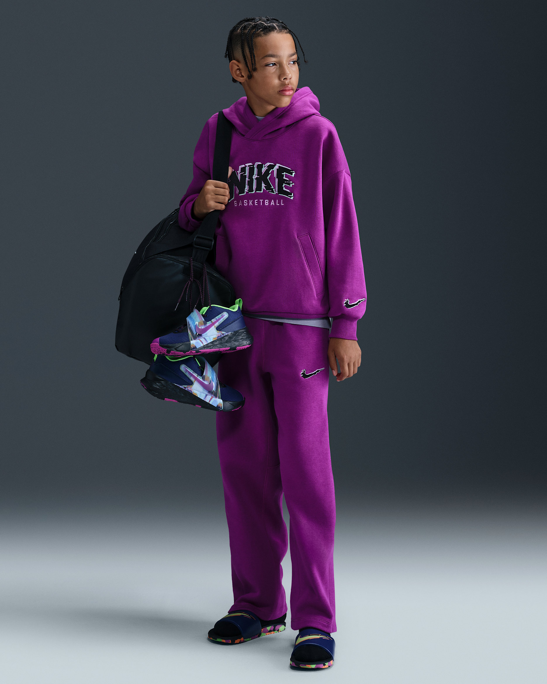 Pants de tejido Fleece para niños talla grande Nike Culture of Basketball - Baya resaltado/Negro