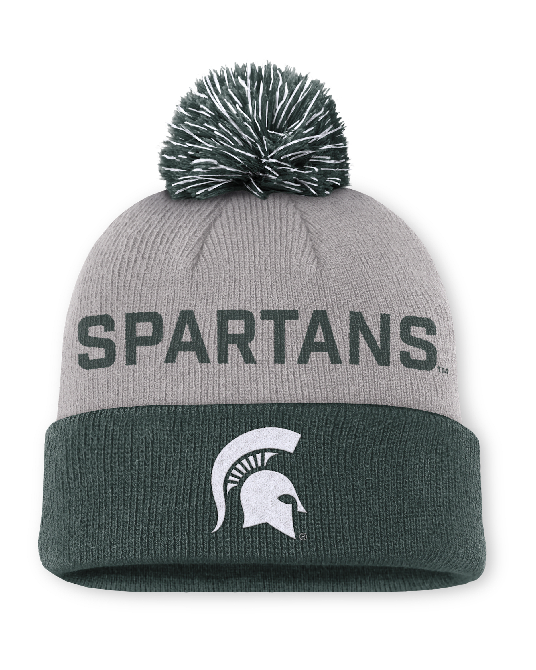 Michigan State Primetime Peak Men's Nike College Cuffed Pom Beanie - Grey