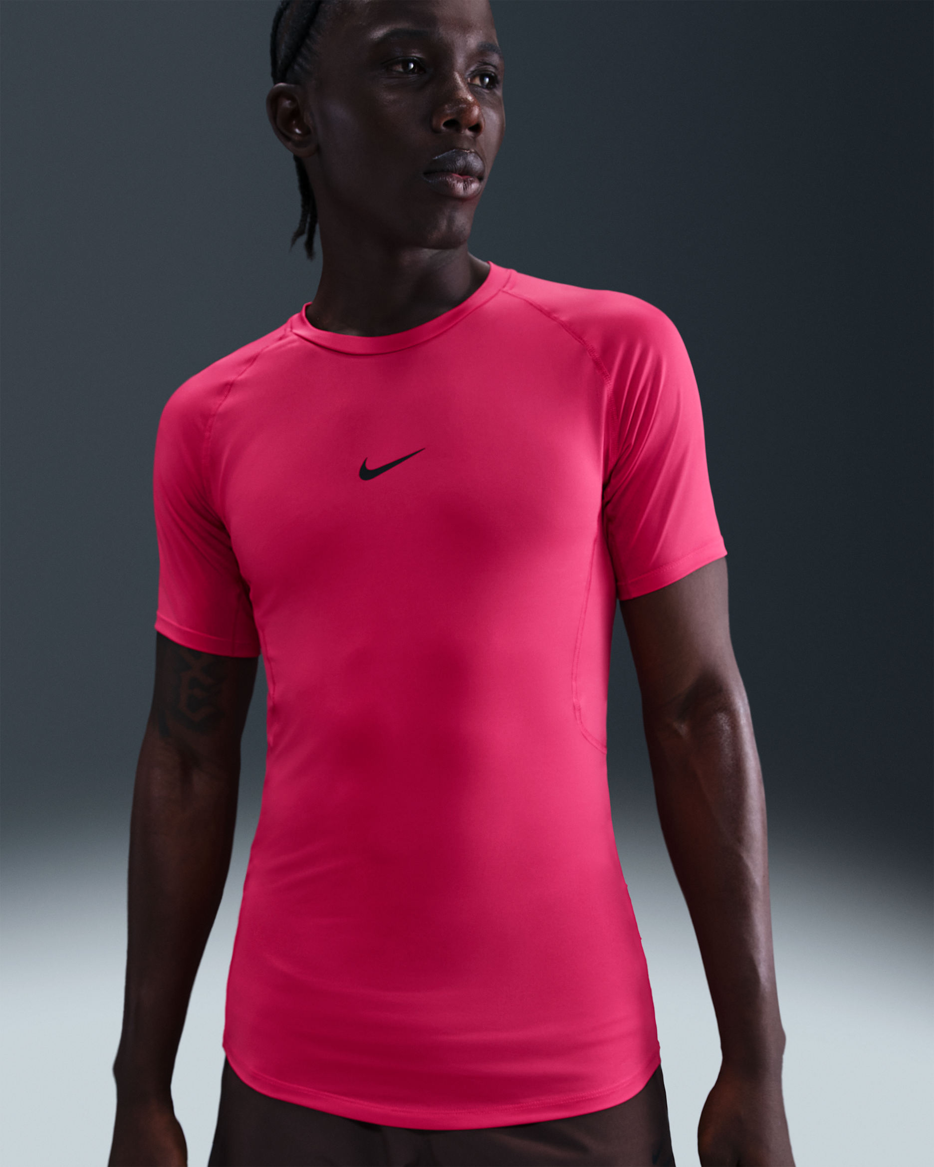 Nike Pro Men's Dri-FIT Tight Short-Sleeve Fitness Top - Rush Pink/Black