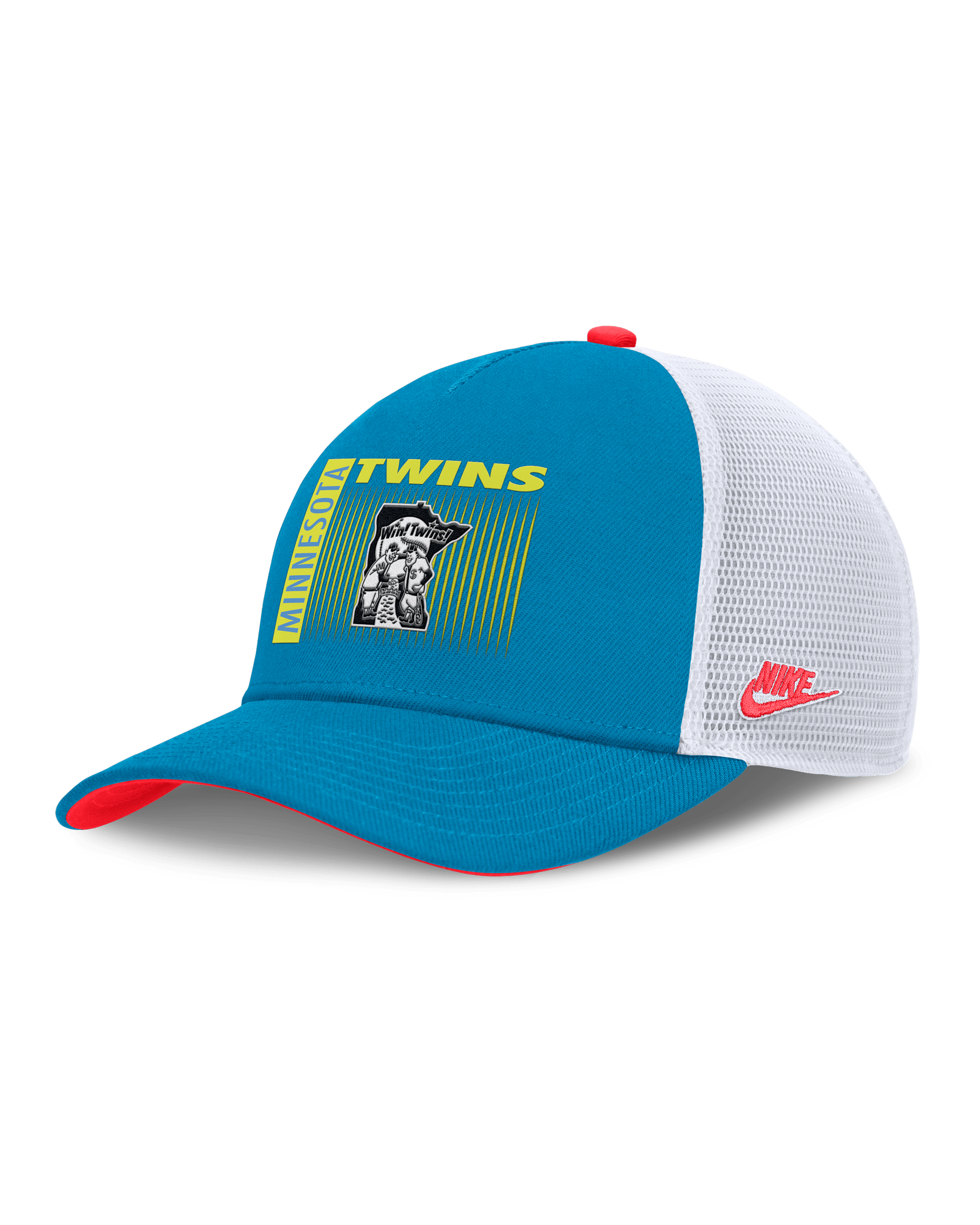 Gorra de rejilla Nike Dri-FIT de la MLB ajustable para hombre Minnesota Twins Neon 90s Rise - Azul