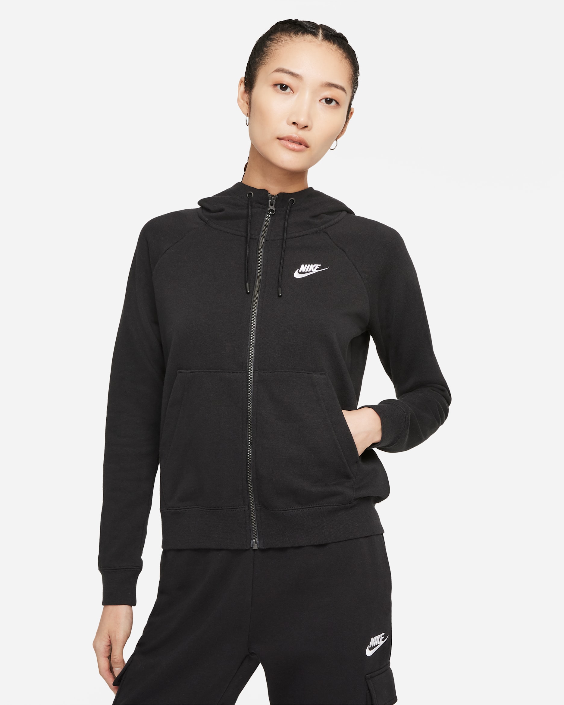 Nike Sportswear Essential Women's Full-Zip Hoodie - Black/White