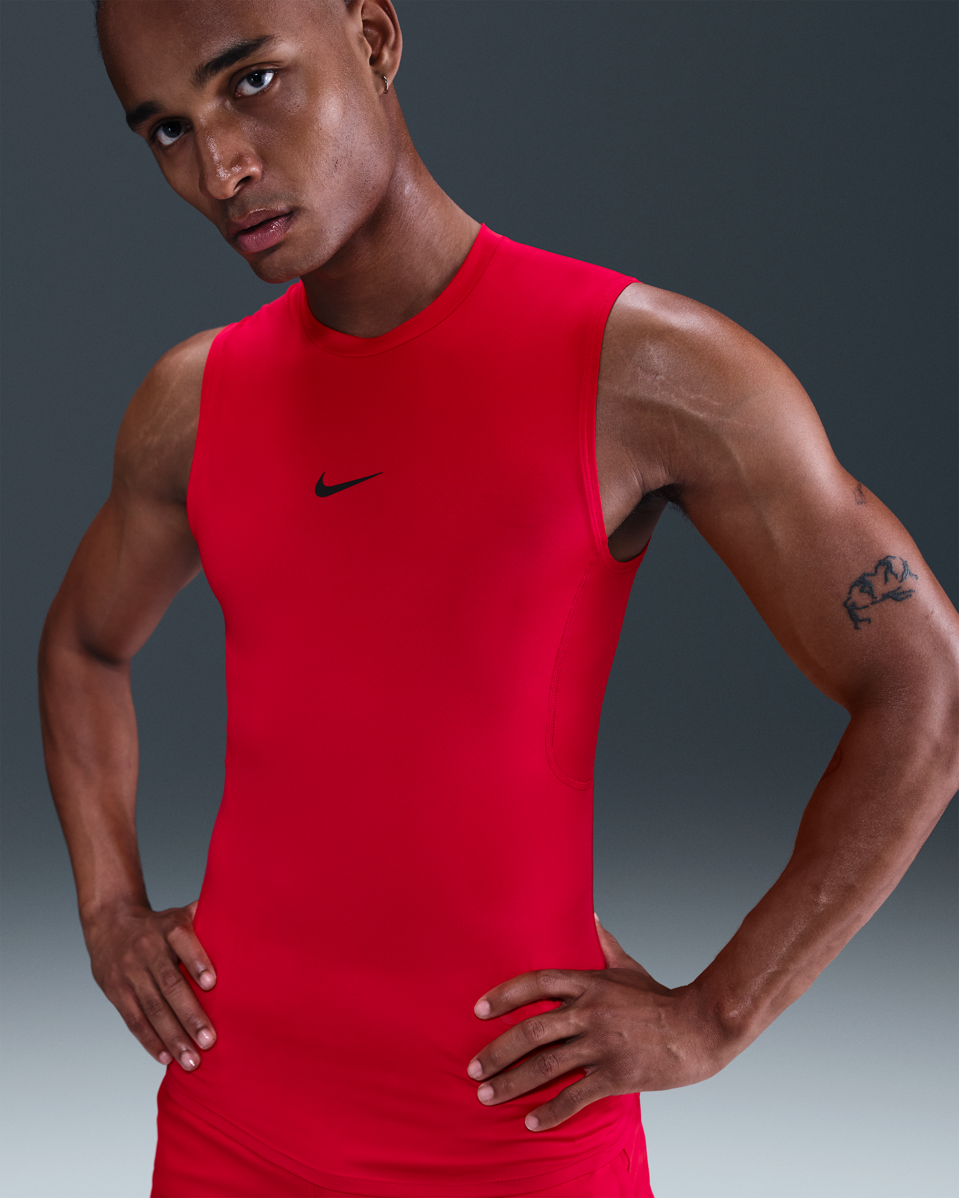 Nike Pro Men's Dri-FIT Tight Sleeveless Fitness Top - University Red/Black
