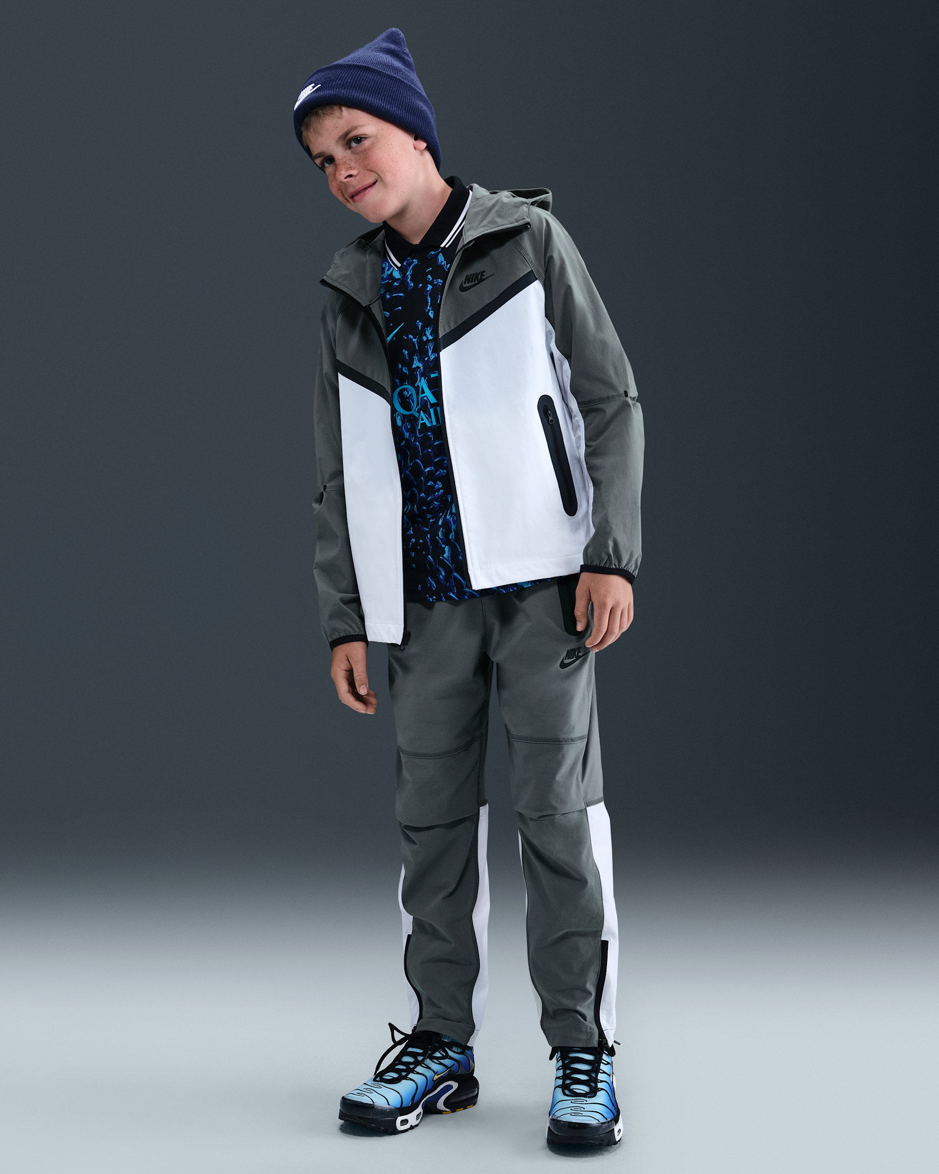 Vävd jacka Nike Tech för ungdom (killar) - Vit/Smoke Grey/Svart