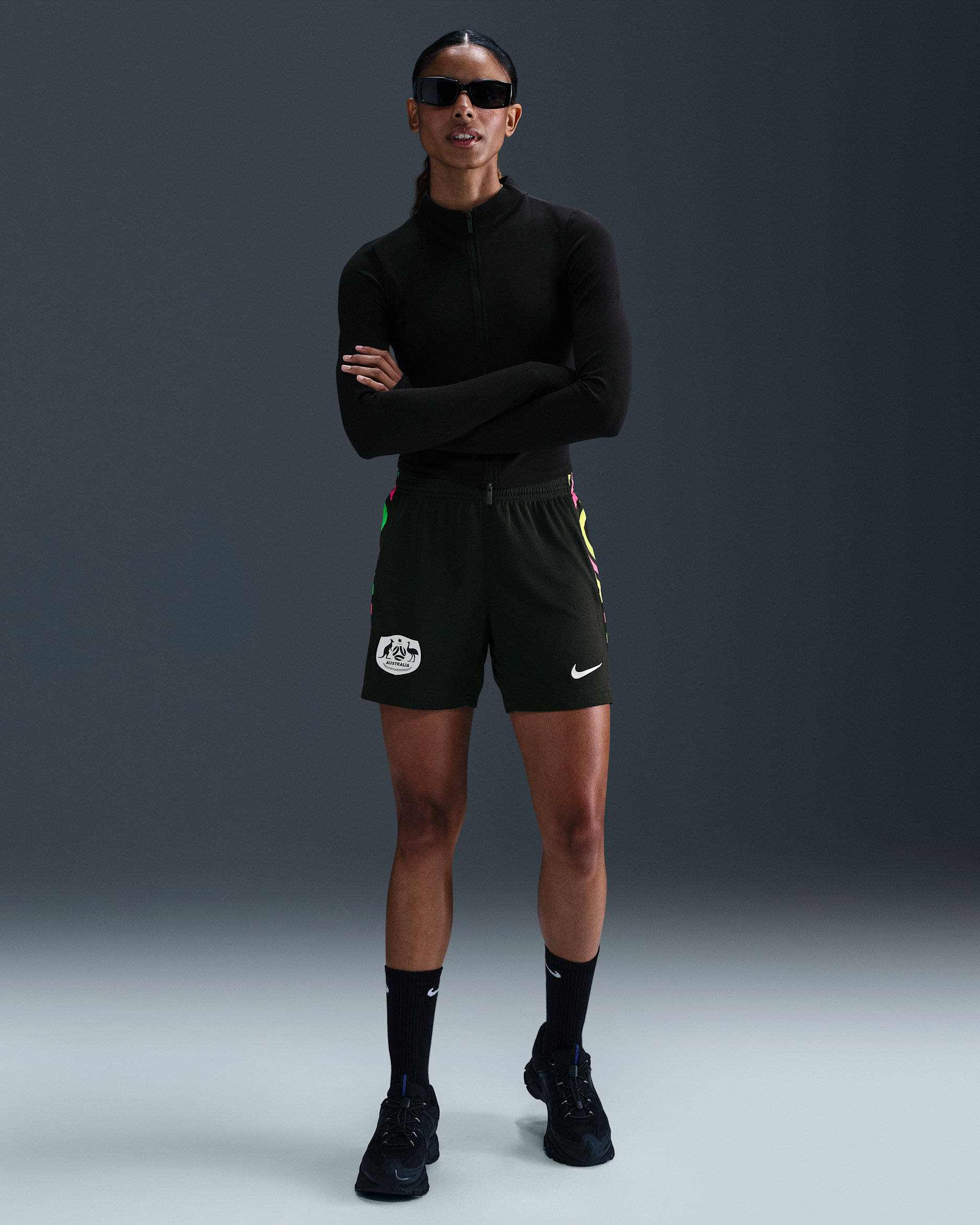 Australia 2025 Stadium Women's Nike Dri-FIT Football Secondary Replica Shorts - Night Forest/White
