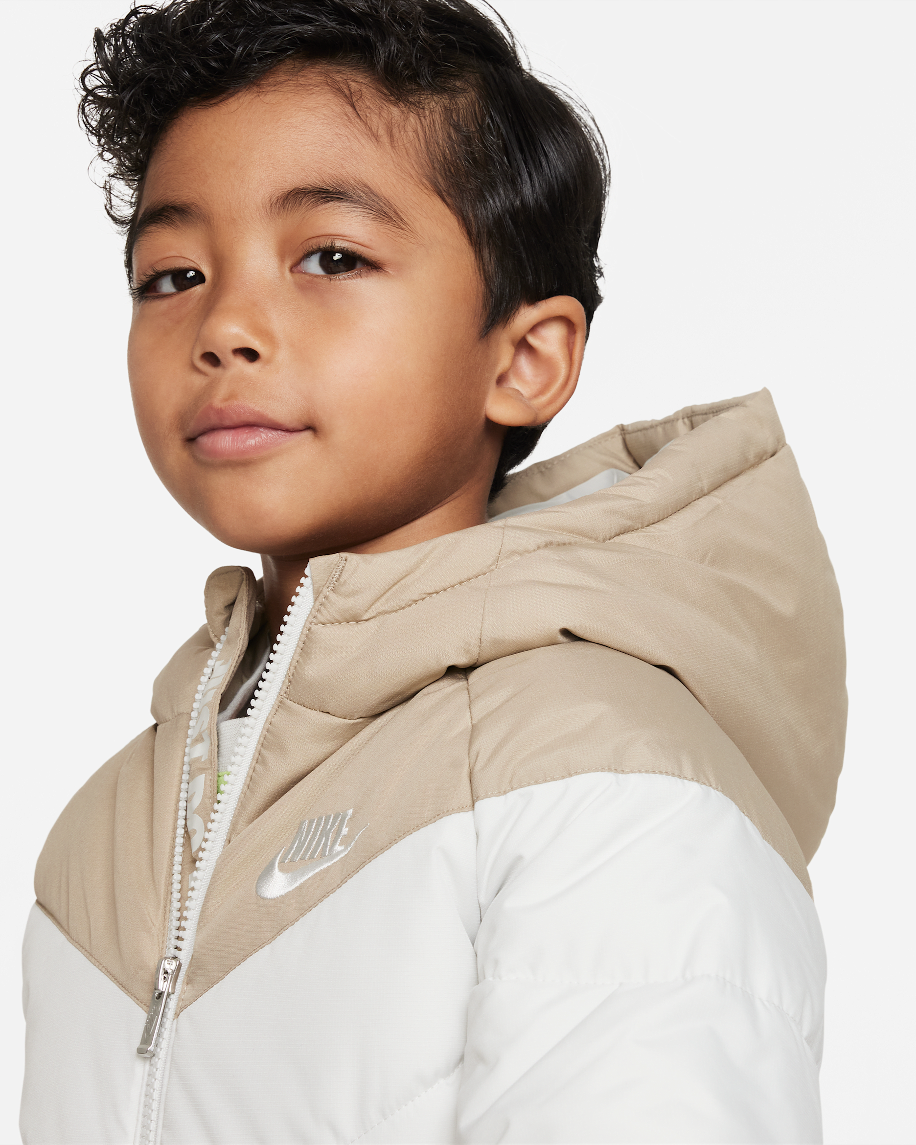 Nike Little Kids' Hooded Chevron Puffer Jacket - Khaki