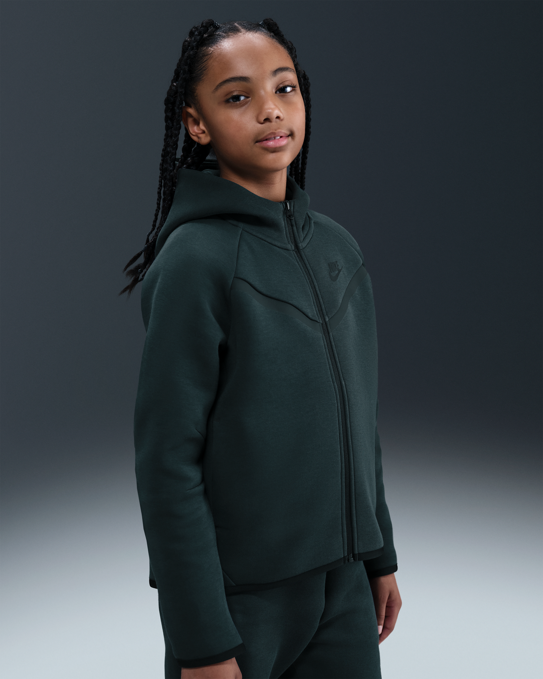 Sweat à capuche et zip Nike Sportswear Tech Fleece pour fille - Seaweed/Noir/Noir