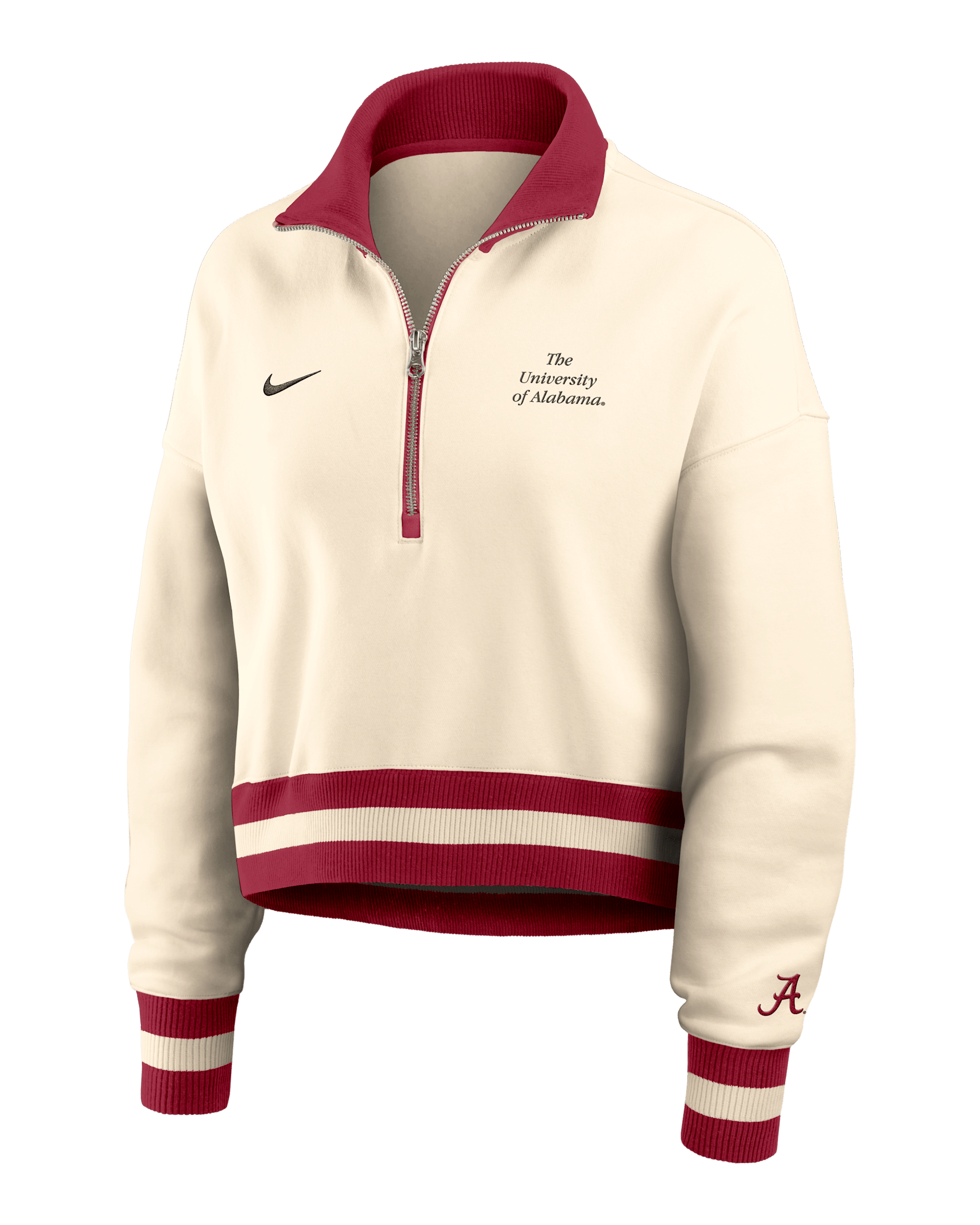 Alabama Legacy Women's Nike College Cropped 1/4-Zip Crew - Tan/Beige