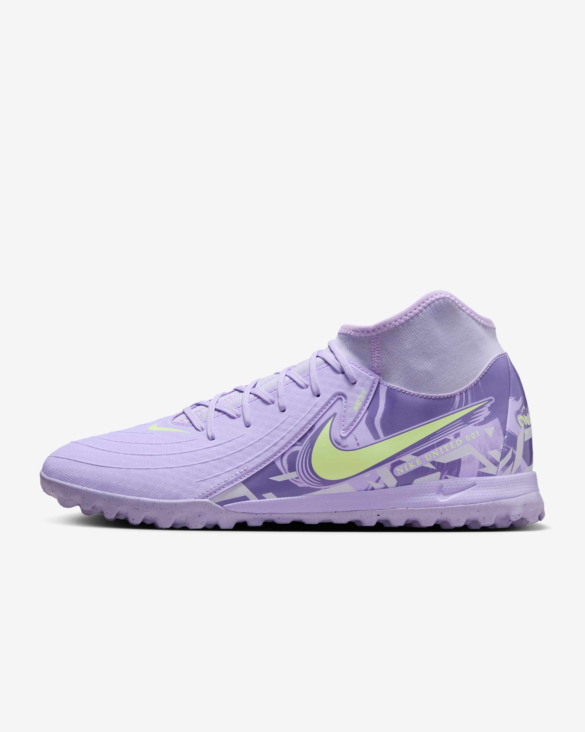 Tacos de fútbol TF de corte high Nike United Phantom Luna 2 Academy - Ágata morado/Voltio ligero