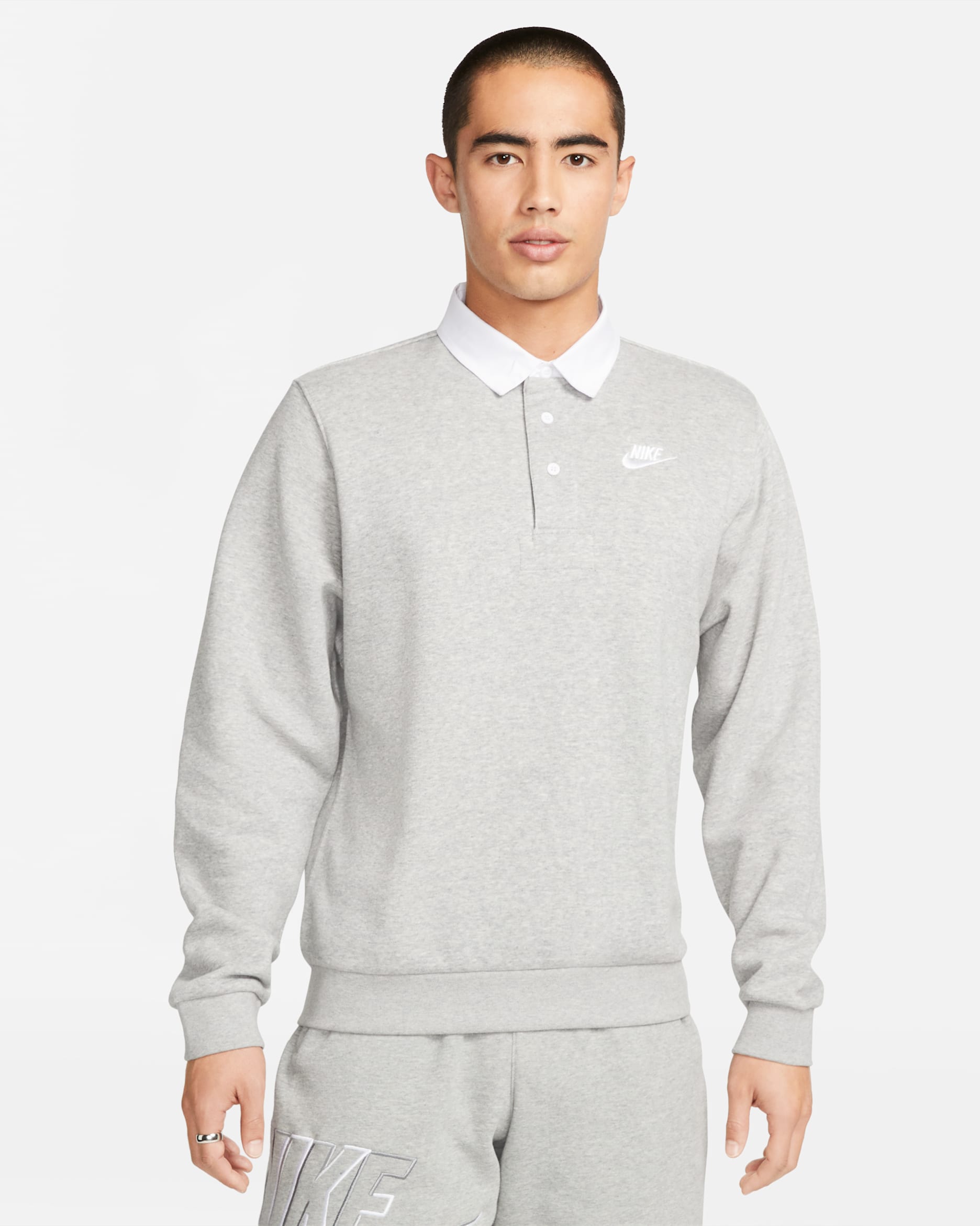 Nike Club Fleece Men's Brushed-Back Long-Sleeve Polo - Dark Grey Heather/White