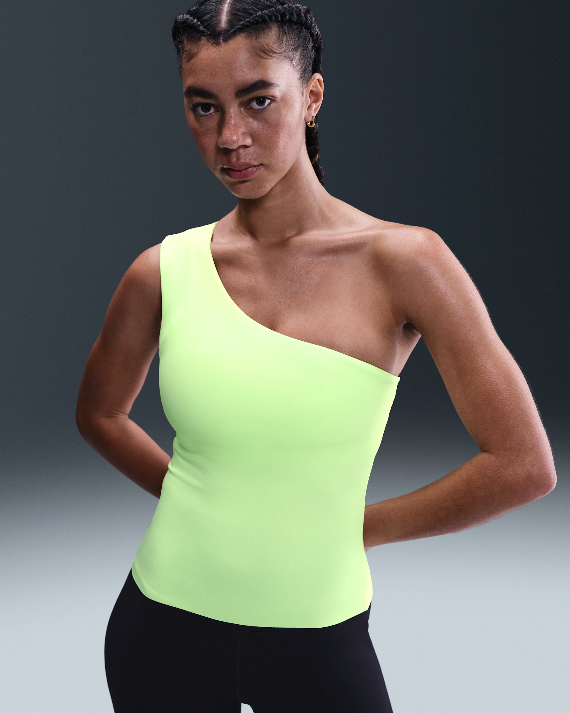 Camiseta de tirantes Dri-FIT asimétrica para mujer Nike Zenvy - Voltio ligero/Blanco