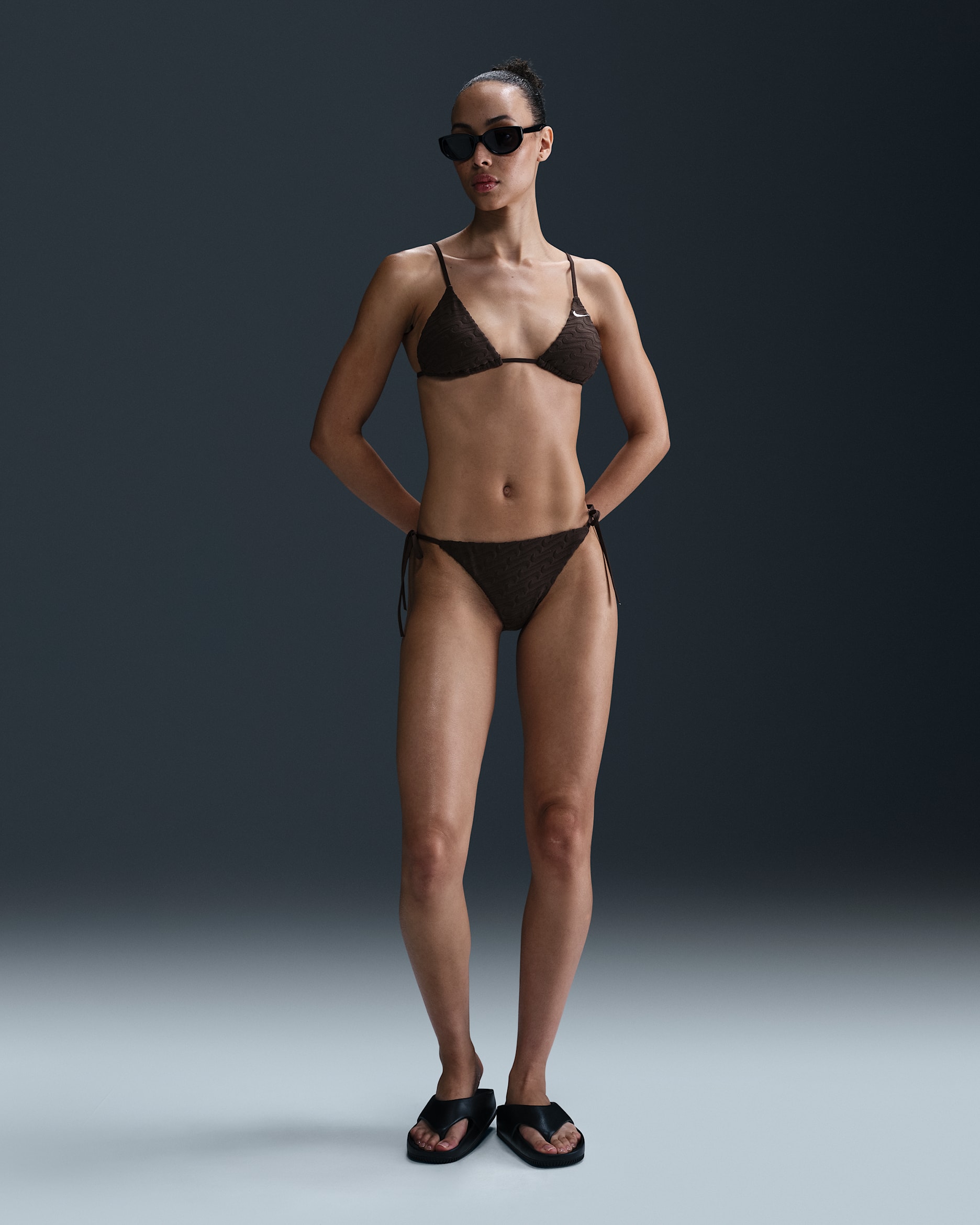 Nike Swim Swoosh Link Women's Terry Tie-String Bikini Bottom - Baroque Brown