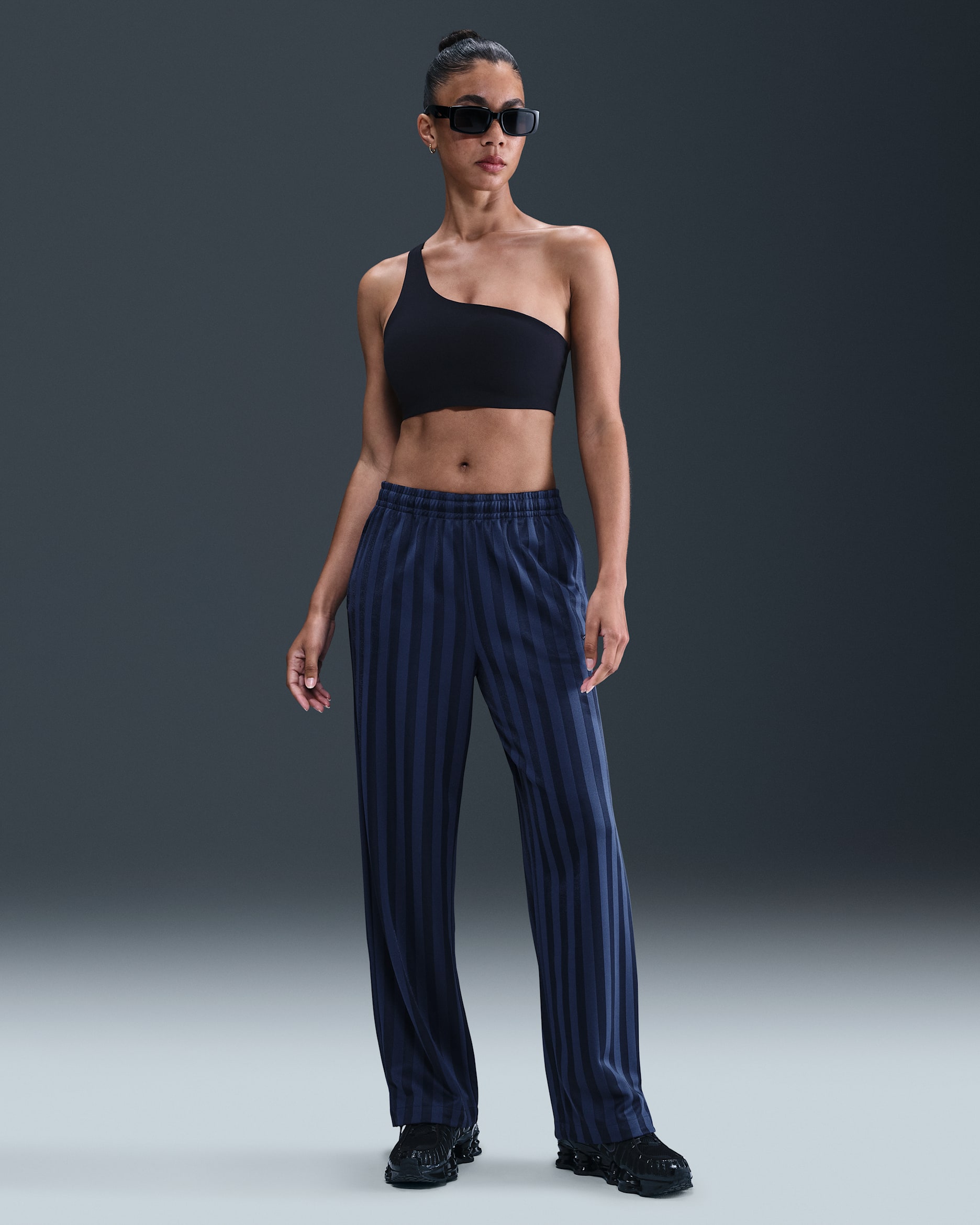 Nike Sportswear Women's Mid-Rise Loose Jacquard Striped Track Pants - Midnight Navy/Obsidian