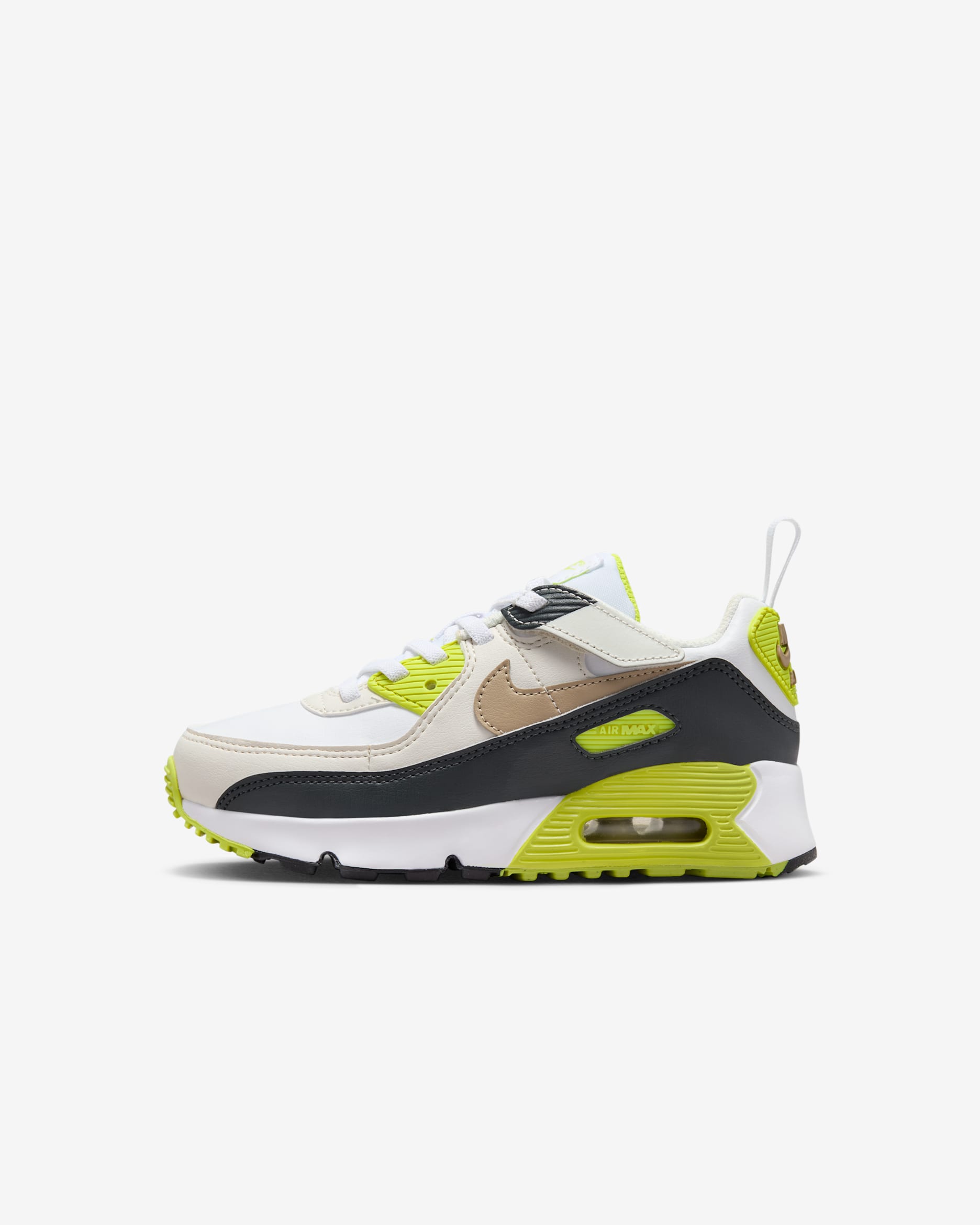 Nike Air Max 90 EasyOn Younger Kids' Shoes - White/Cyber/Dark Smoke Grey/Khaki