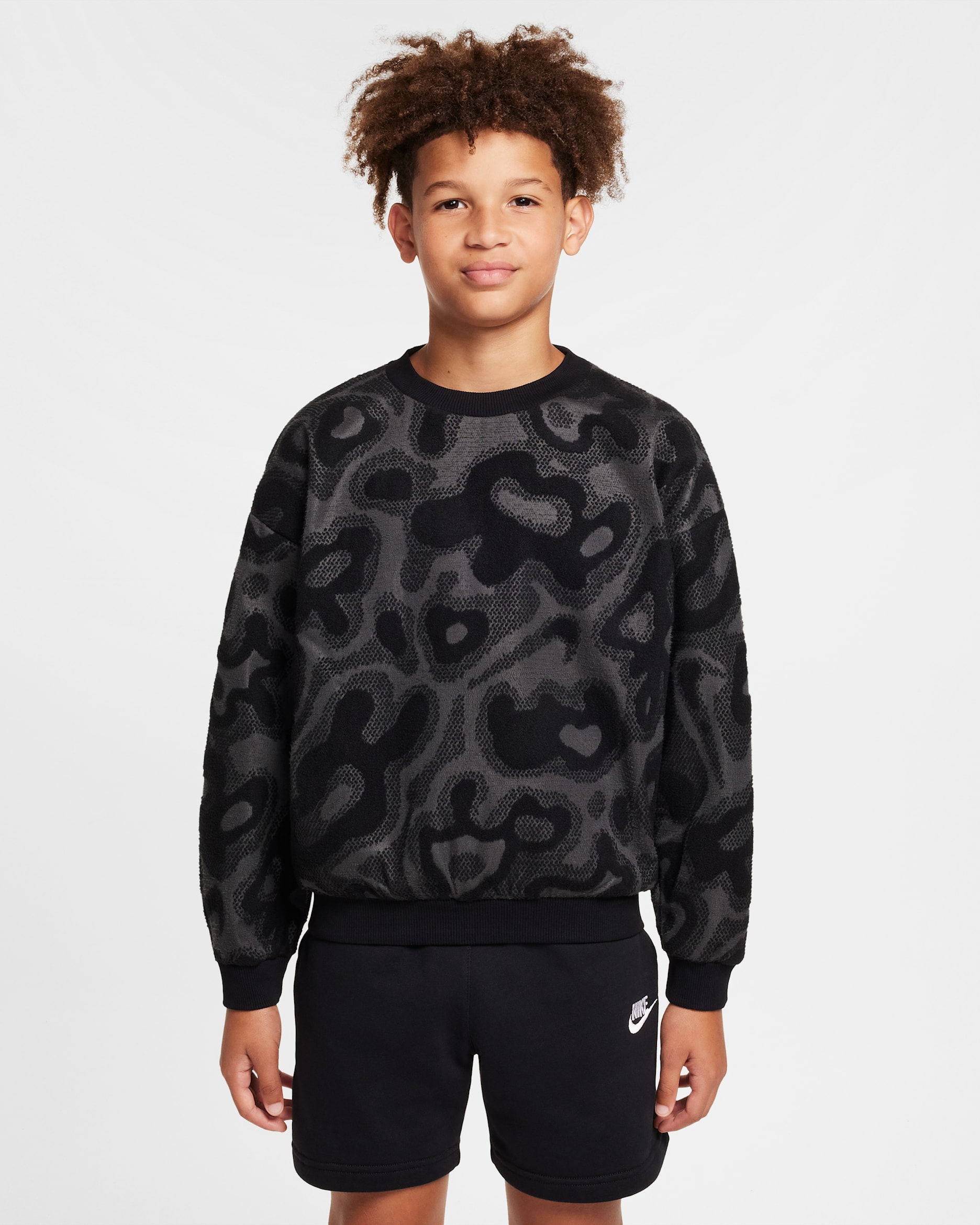 Nike Sportswear Big Kids' Oversized Fleece Crew-Neck Sweatshirt - Black/Black/White