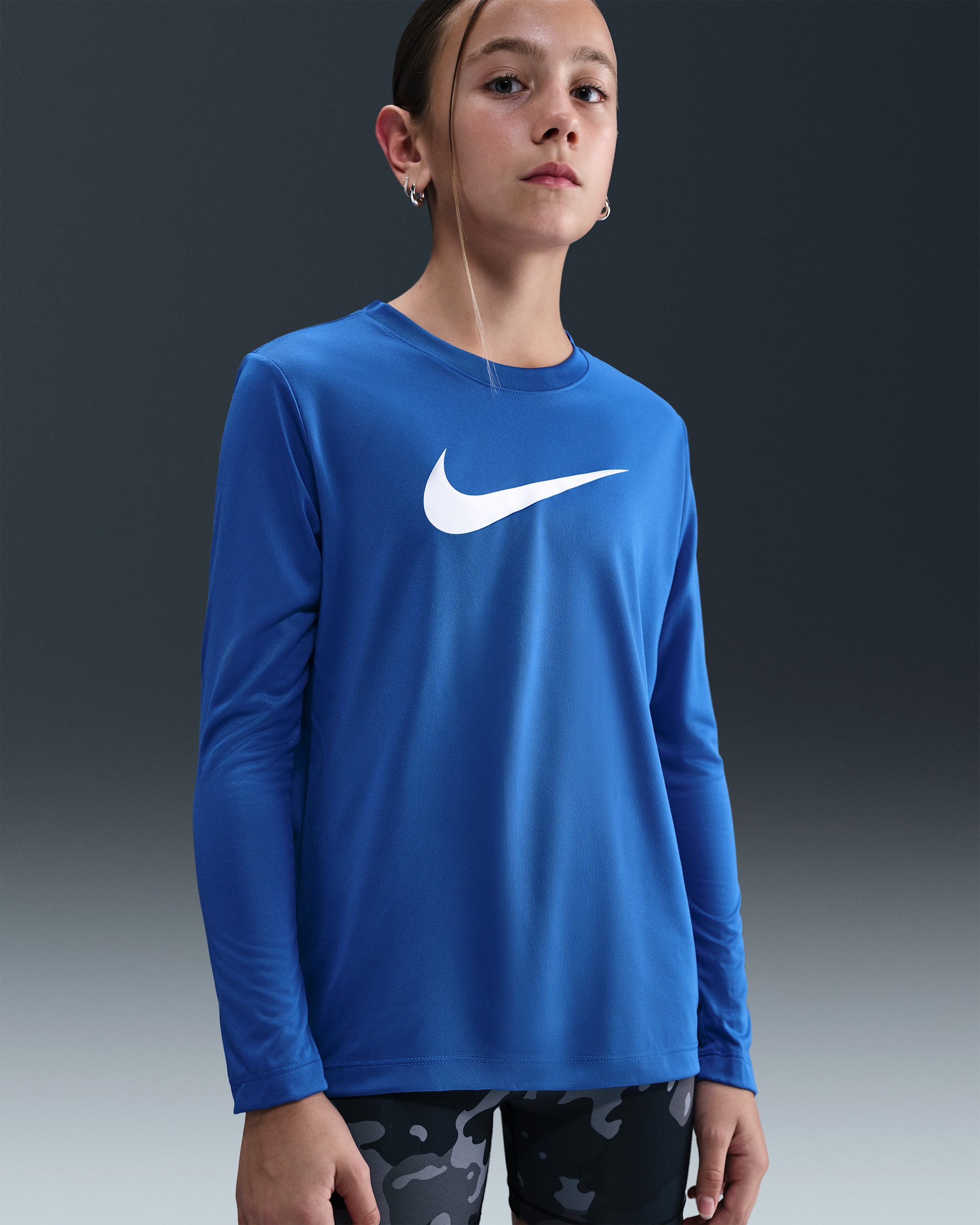 Nike Legend Big Kids' Dri-FIT Long-Sleeve T-Shirt - Game Royal/White