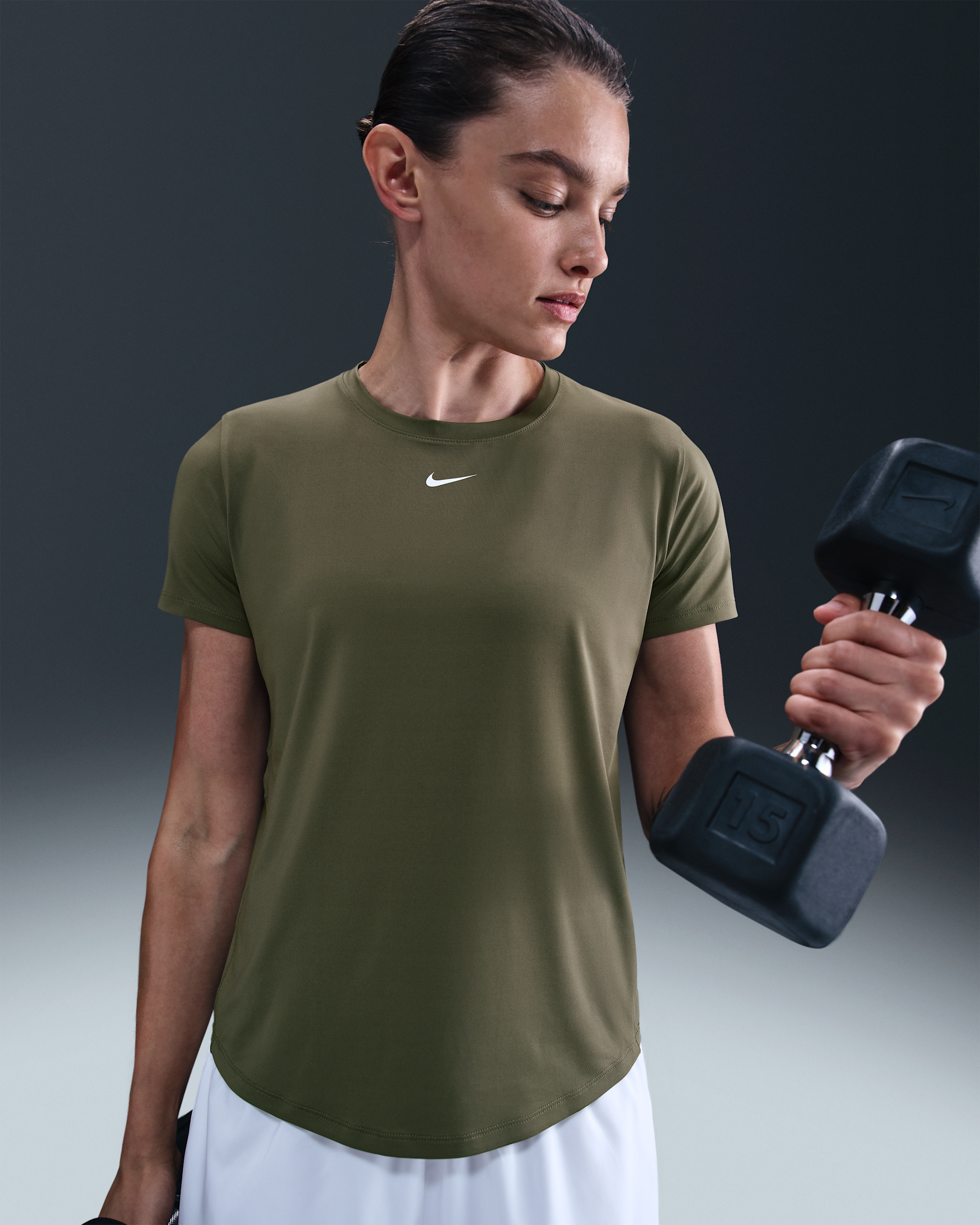 Nike One Classic Dri-FIT Kurzarm-Oberteil für Damen - Medium Olive/Weiß