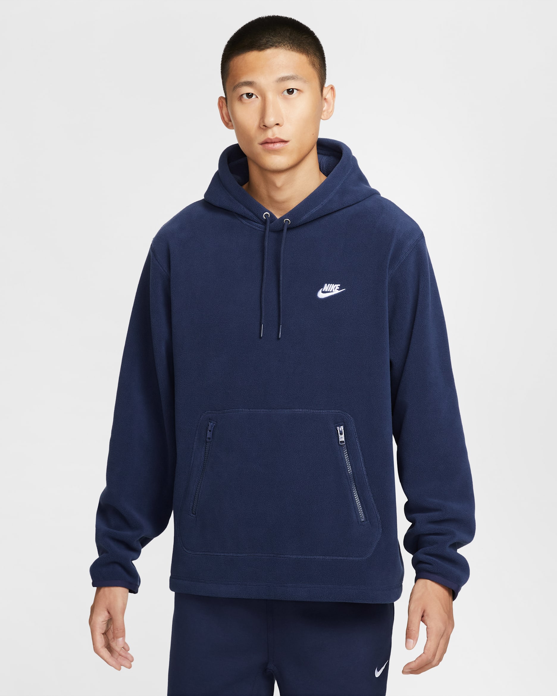 ナイキ クラブ メンズ ウィンタライズド プルオーバー パーカー - ミッドナイトネイビー/ホワイト