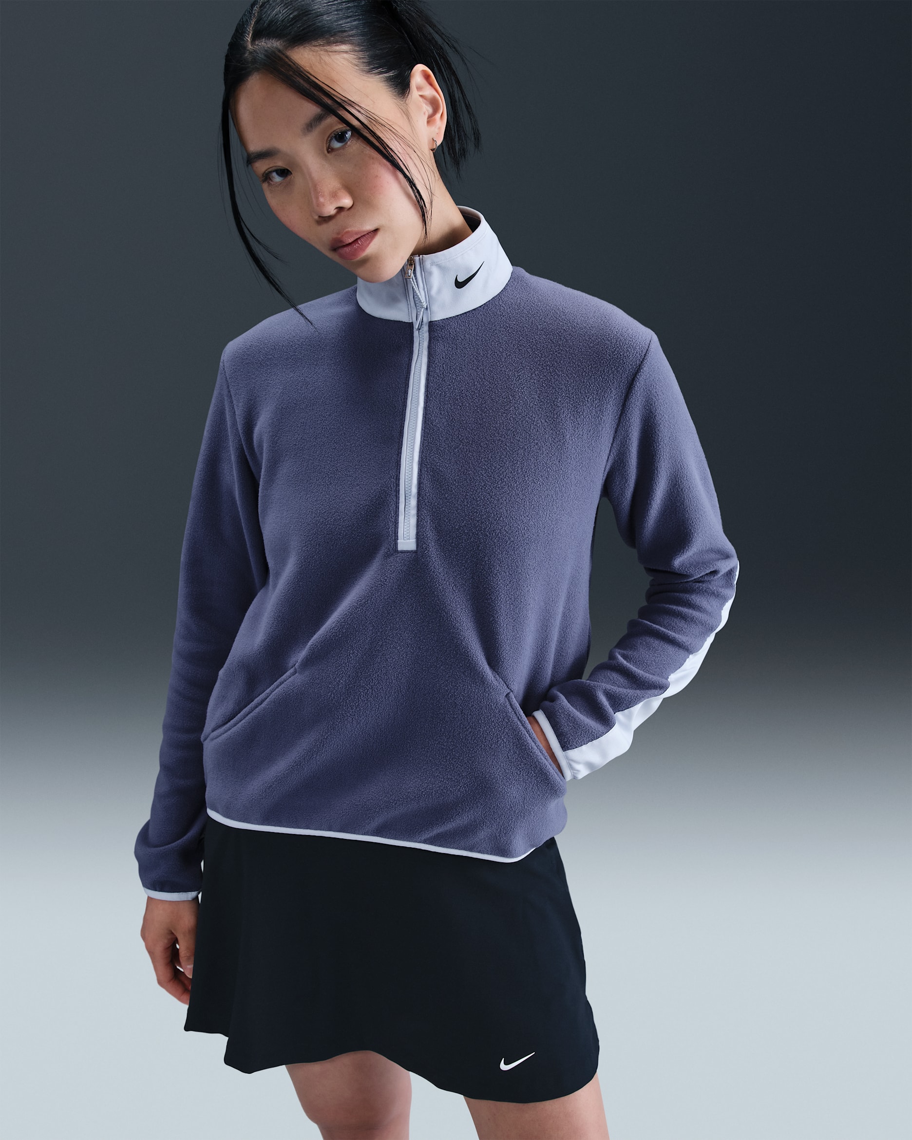 Parte superior de golf de medio cierre y manga larga para mujer Nike Therma-FIT Victory - Morado arena/Fantasma/Negro