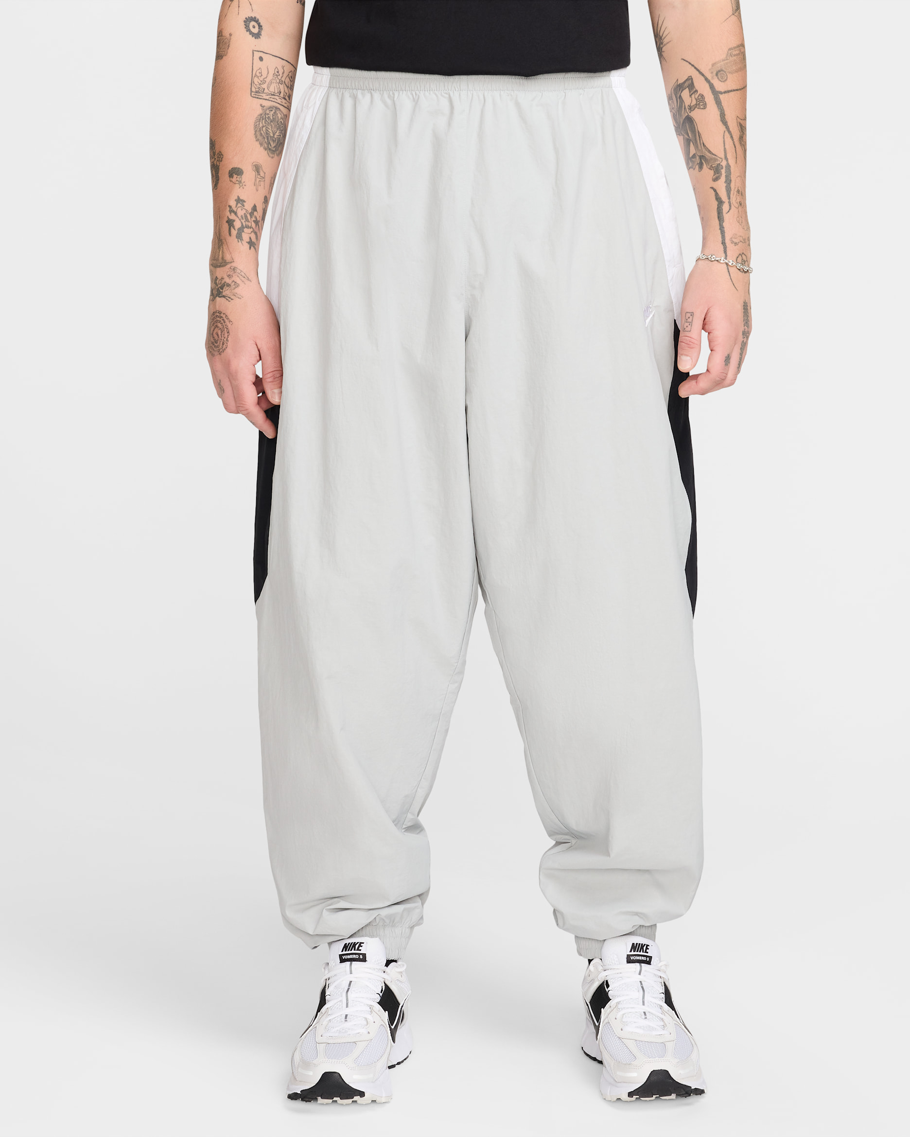 Nike Club Men's Oversized Woven Tracksuit Bottoms - Light Smoke Grey/White/Black/White