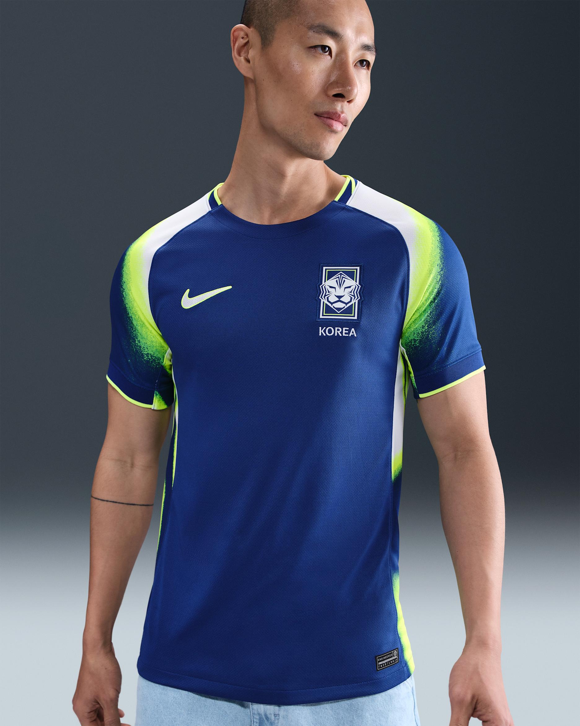 대한민국 2025 스타디움 어웨이(여자 팀) 남성 나이키 드라이 핏 축구 레플리카 저지 - 글로벌 블루/볼트/화이트/볼트