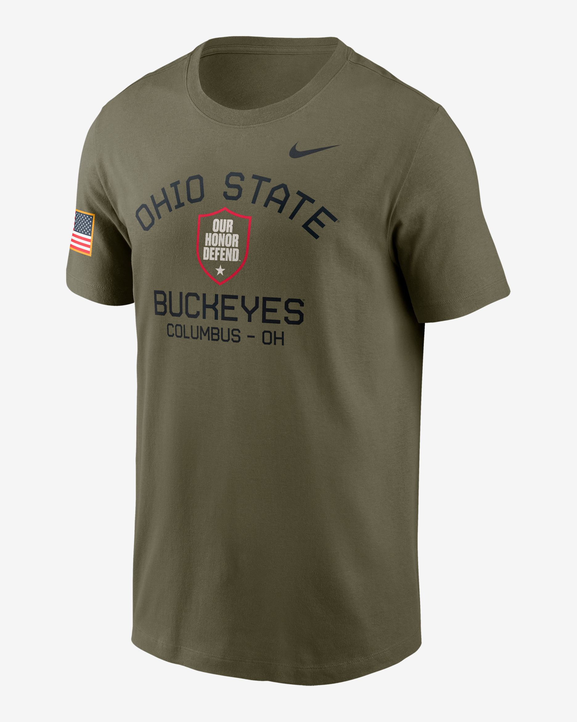 Playera universitaria Nike Dri-FIT para hombre Ohio State Buckeyes Military Appreciation Team Issue - Oliva