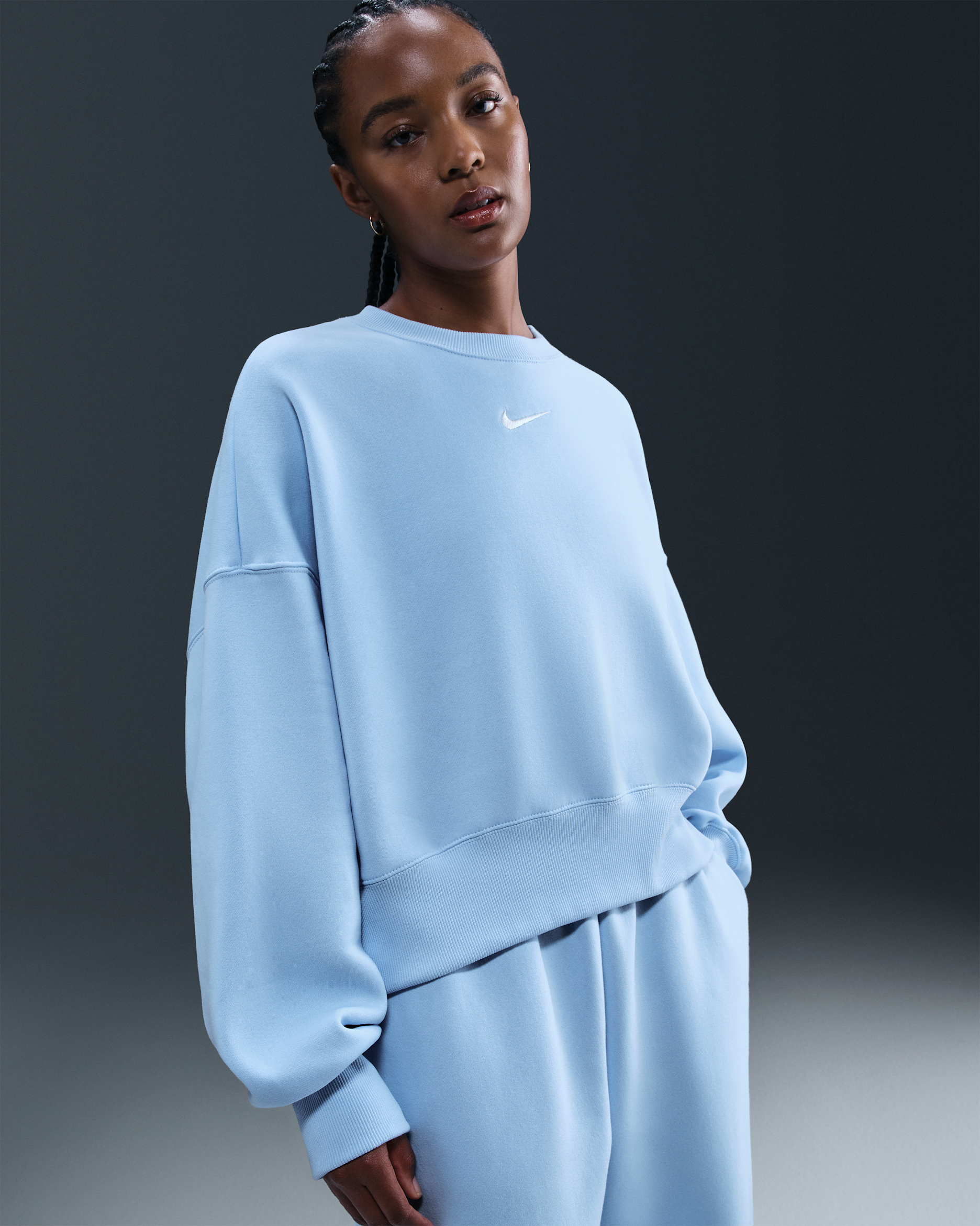 Sudadera de cuello redondo sin cierre extra oversized para mujer Nike Sportswear Phoenix Fleece - Azul celestino/Vela