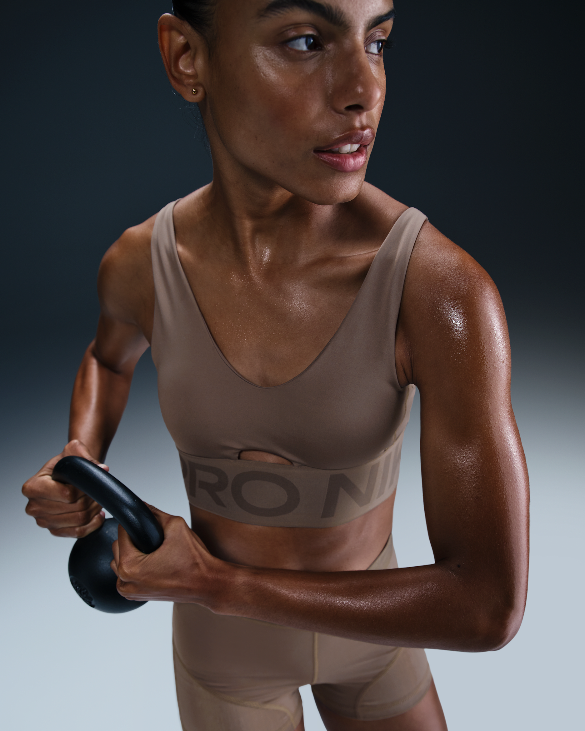 Nike Pro Indy Plunge Women's Medium-Support Padded Sports Bra - Mink Brown/Ironstone/White