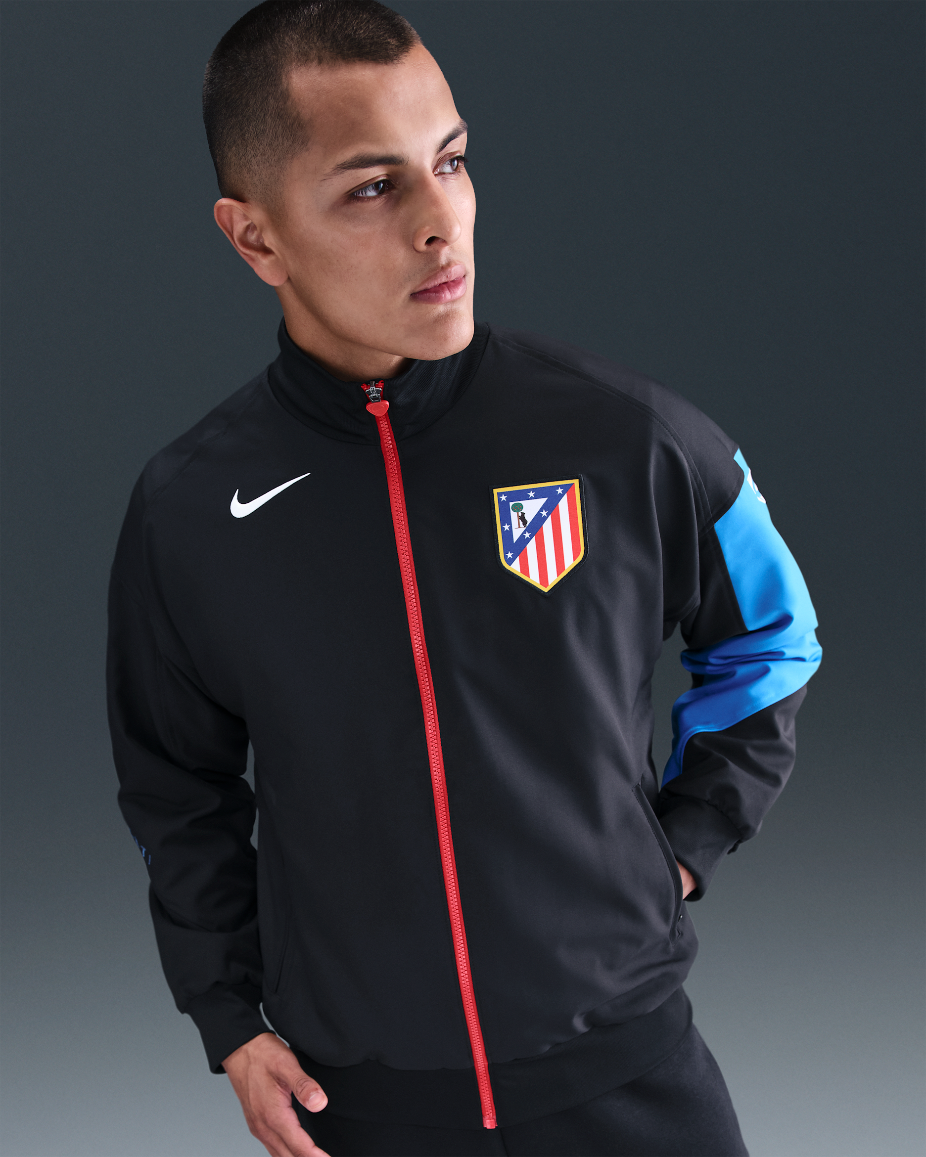 Atlético Madrid Strike Third Men's Nike Dri-FIT Total 90 Football Anthem Jacket - Black/Photo Blue/Sport Red/White