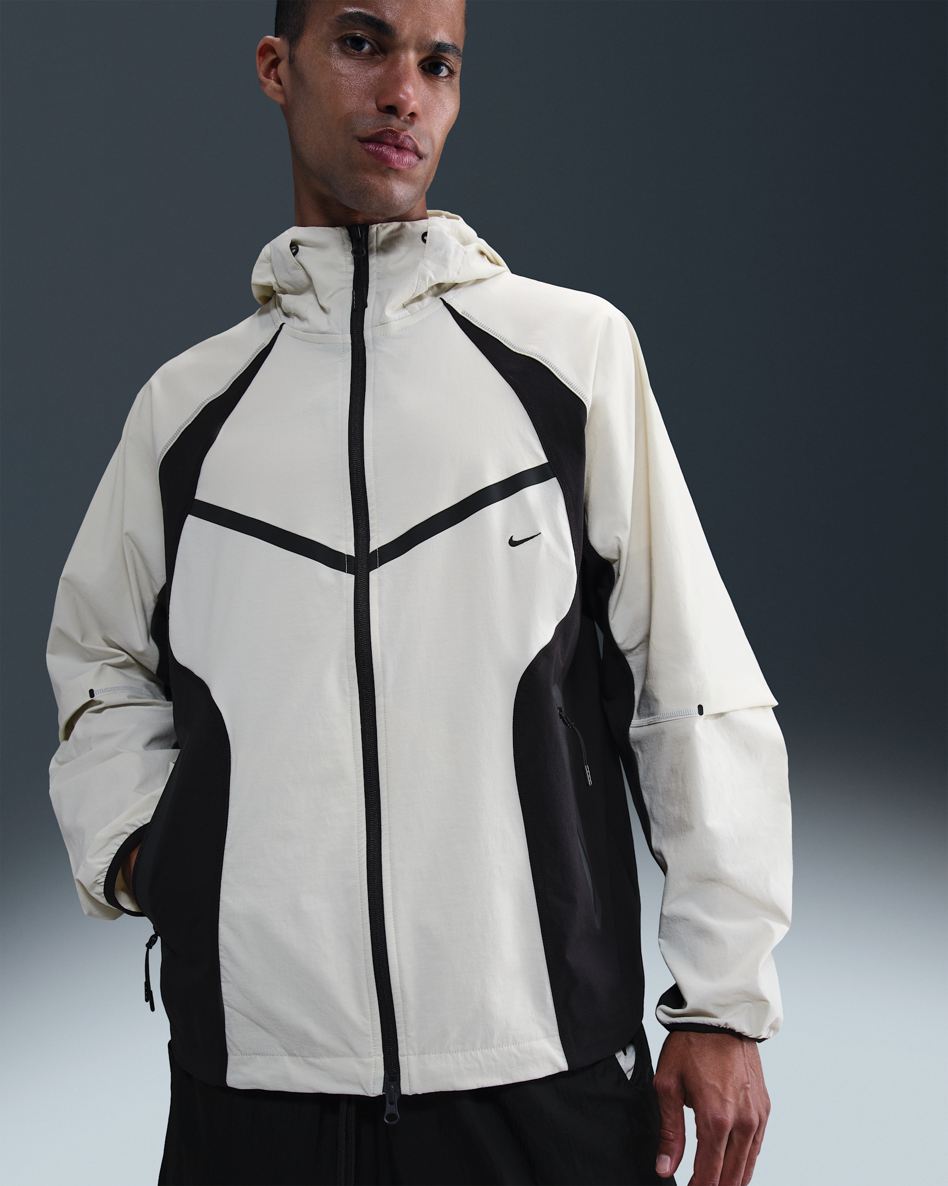 Nike Tech Men's Dri-FIT Woven Colour-Block Windrunner Loose Jacket - Light Bone/Black/Black