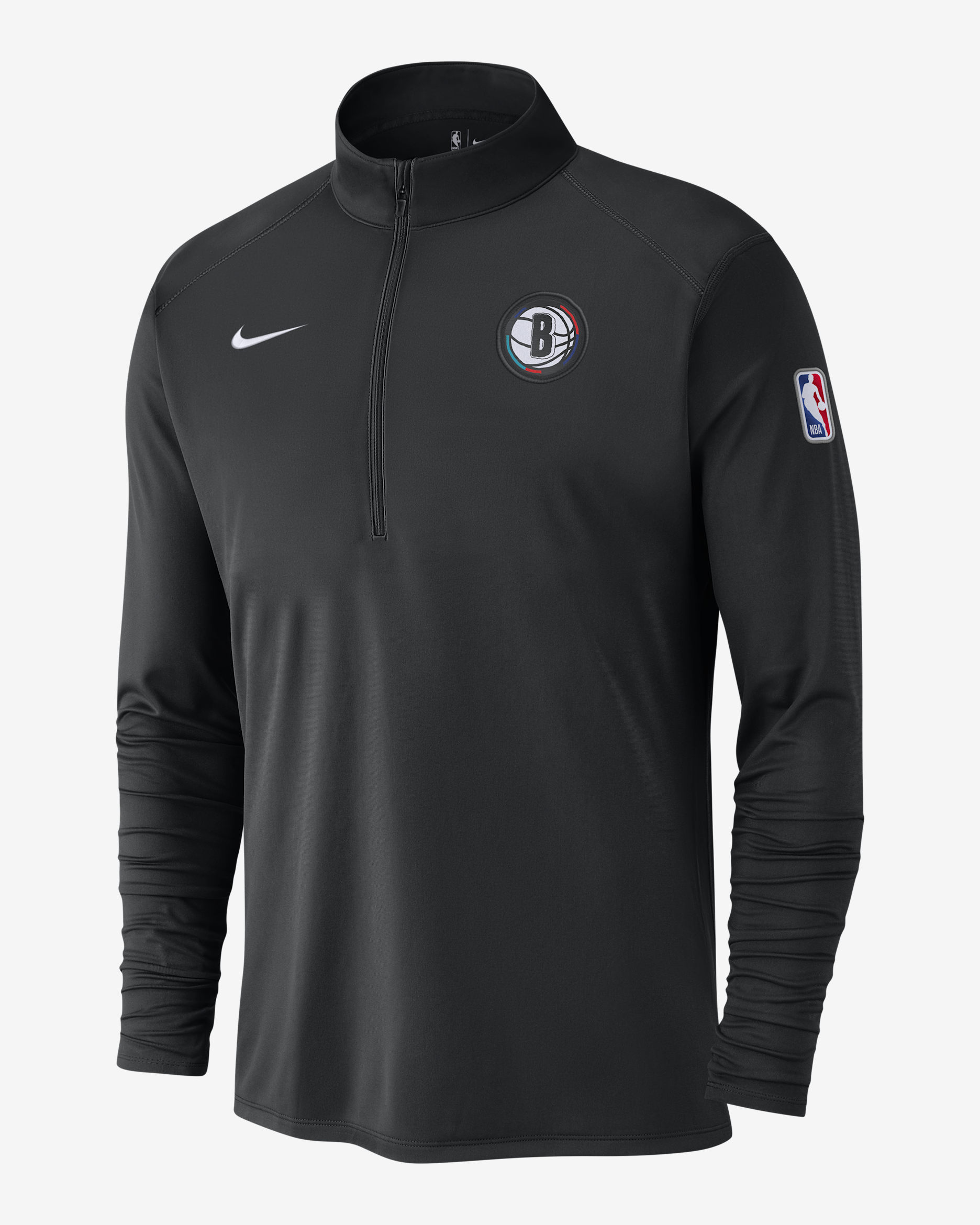 Playera de manga larga Nike Dri-FIT de la NBA de 1/2 cierre para hombre Brooklyn Nets City Edition - Negro/Negro/Blanco