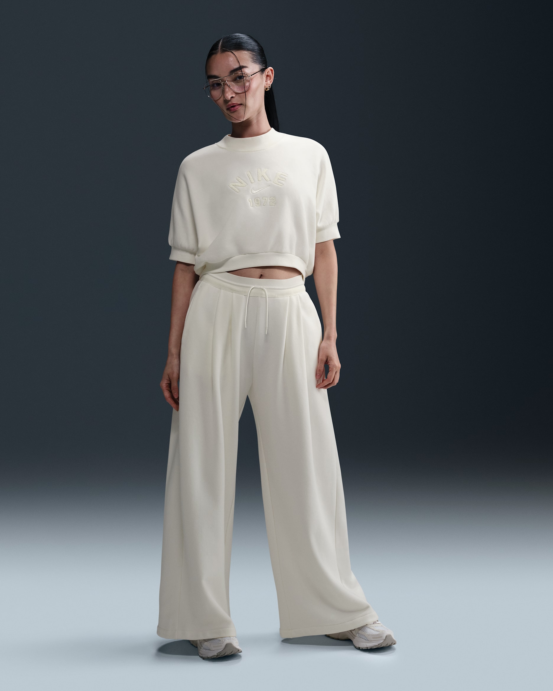 Nike Sportswear Collection Women's Mid-Rise Pleated French Terry Pants - Sail/Sail/Sail