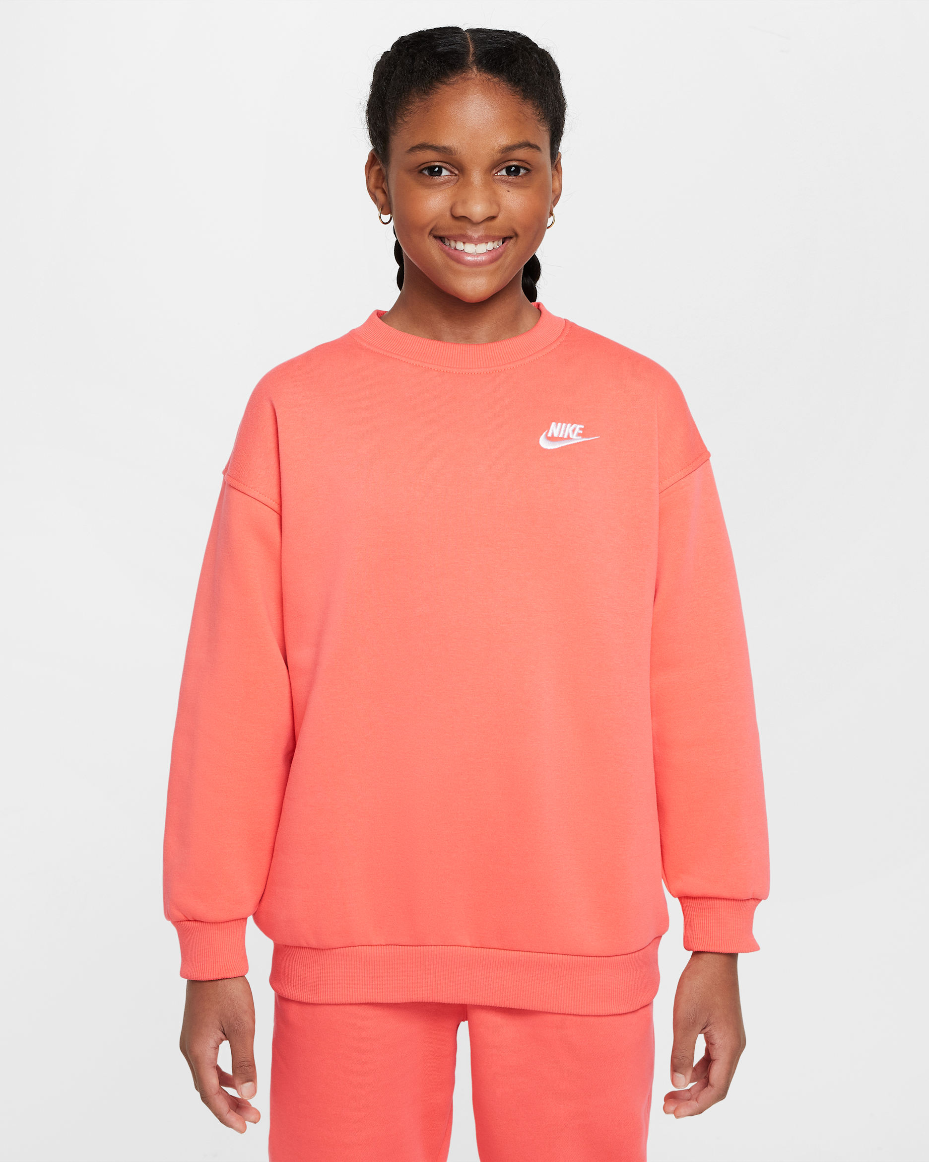 Nike Sportswear Club Fleece Big Kids' Oversized Sweatshirt - Magic Ember/White