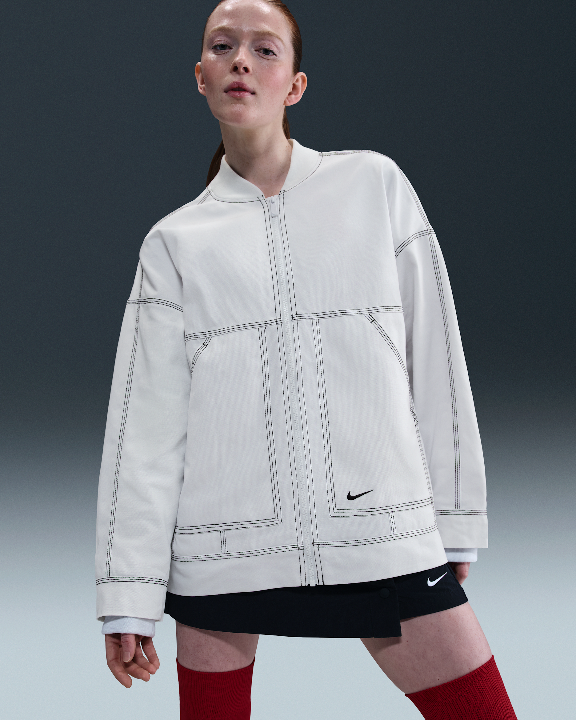 Nike Sportswear Women's Oversized Graphic Cargo Jacket - Summit White/Black