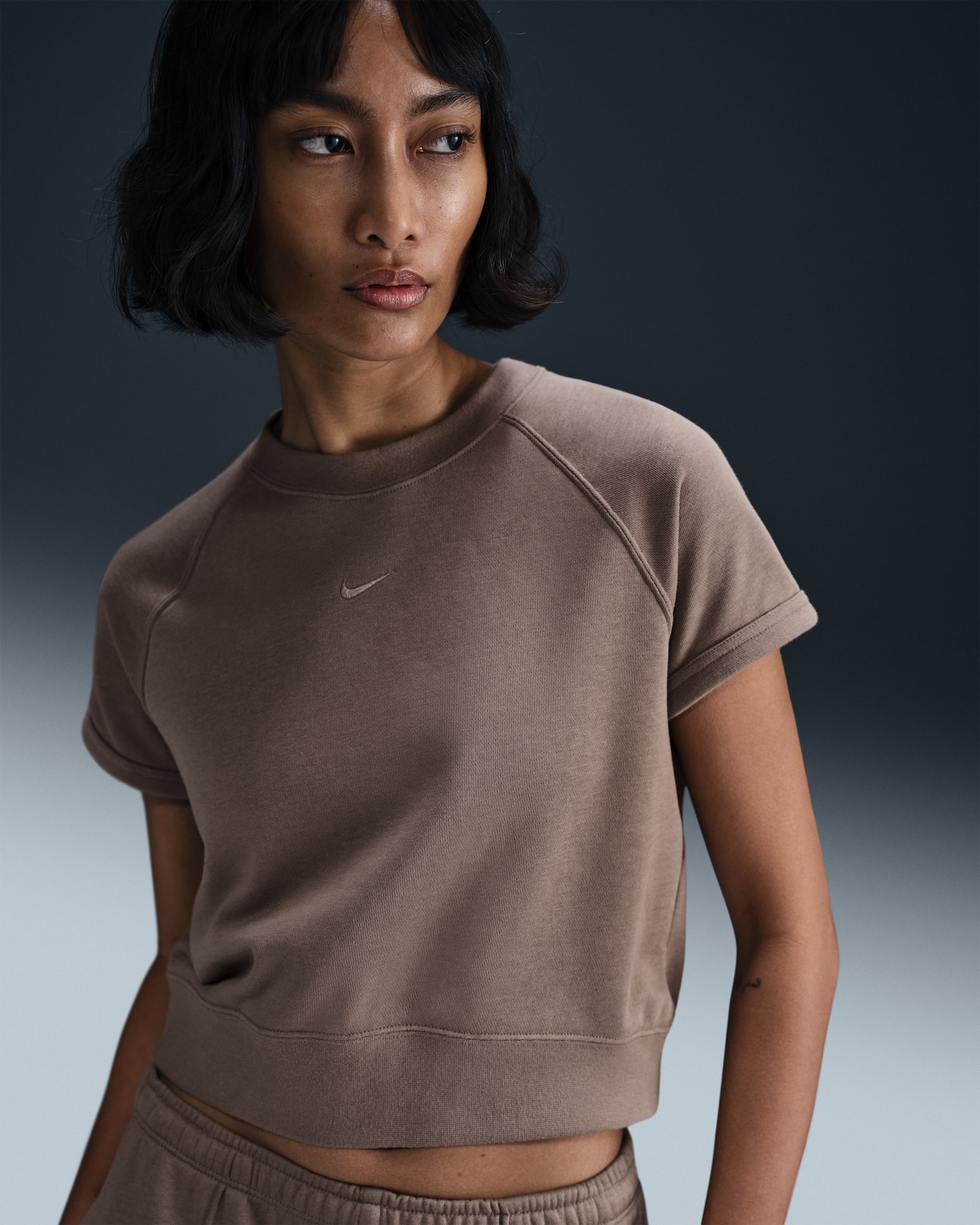 Playera de manga corta de French Terry para mujer Nike Sportswear Chill Terry - Marrón visón/Marrón visón