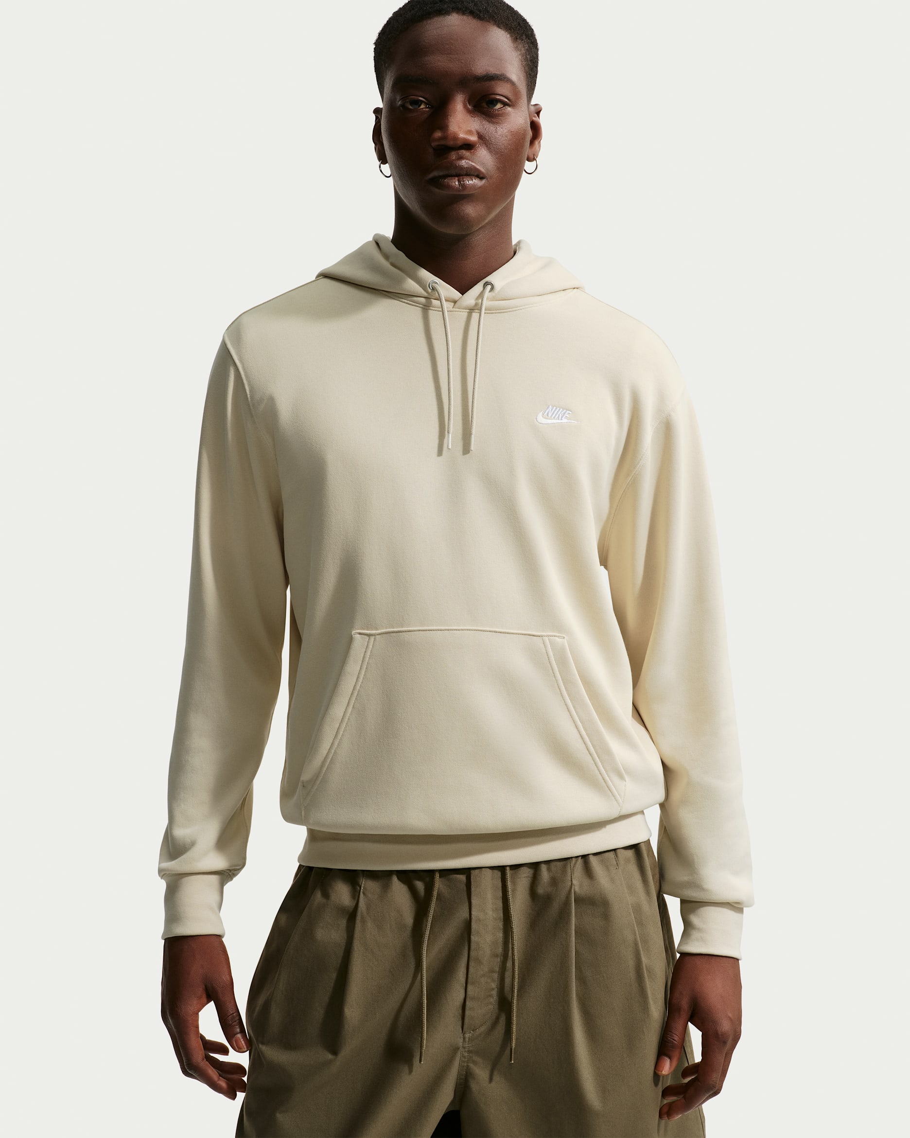 Nike Club Men's French Terry Pullover Hoodie - Light Khaki/Light Khaki/White