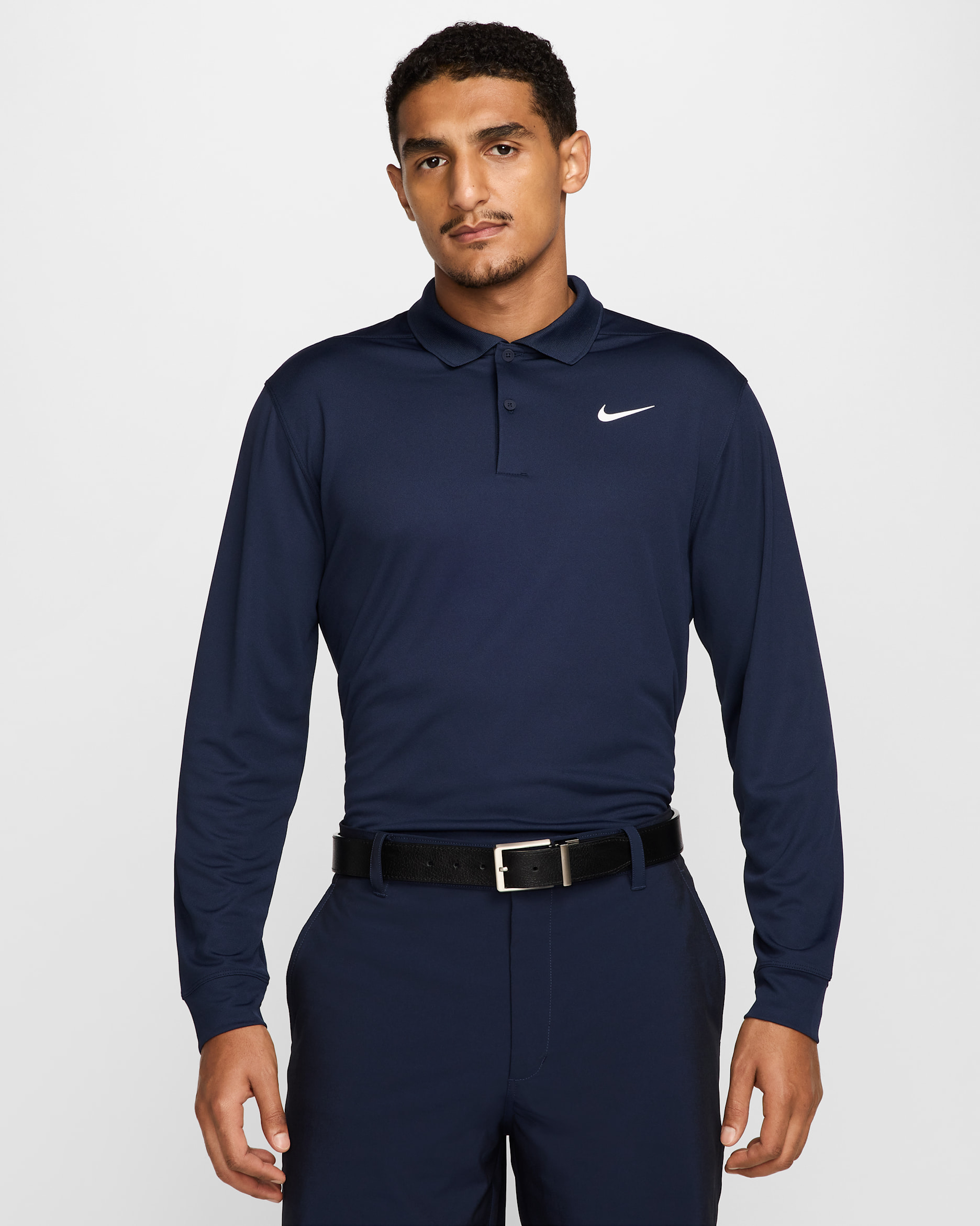 Nike Dri-FIT Victory Men's Long-Sleeve Golf Polo - Obsidian/White