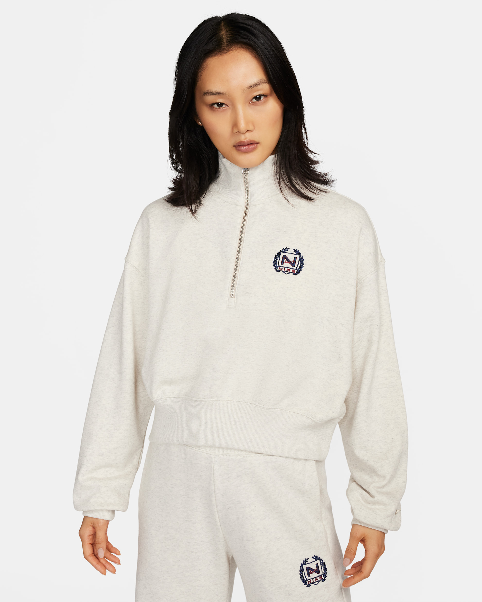 Nike Sportswear Women's Oversized 1/2-Zip Crop Fleece Sweatshirt - Oatmeal Heather/Oatmeal