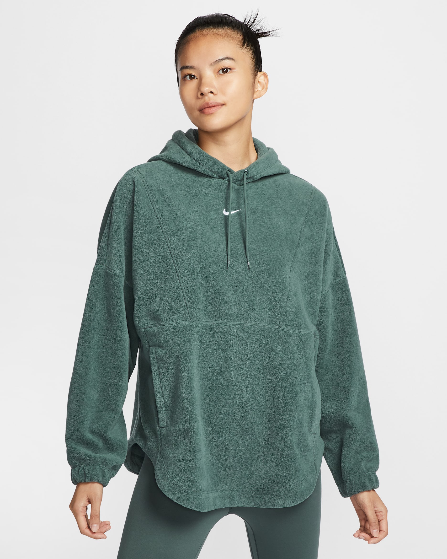나이키 원 여성 오버사이즈 써마 핏 풀오버 플리스 후디 - 빈티지 그린/화이트