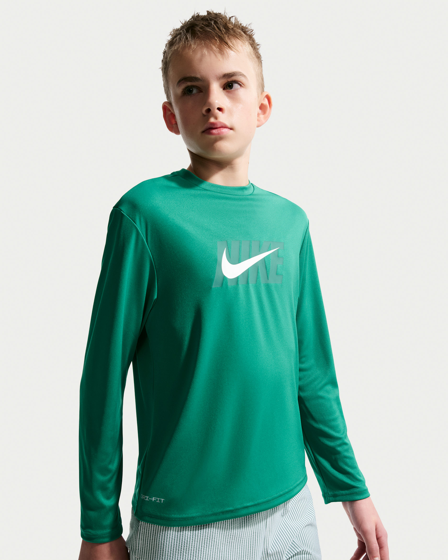 나이키 스윔 하이드로가드 주니어(남아) 드라이 핏 UV 긴팔 탑 - 말라카이트/세일/포톤 더스트/세일