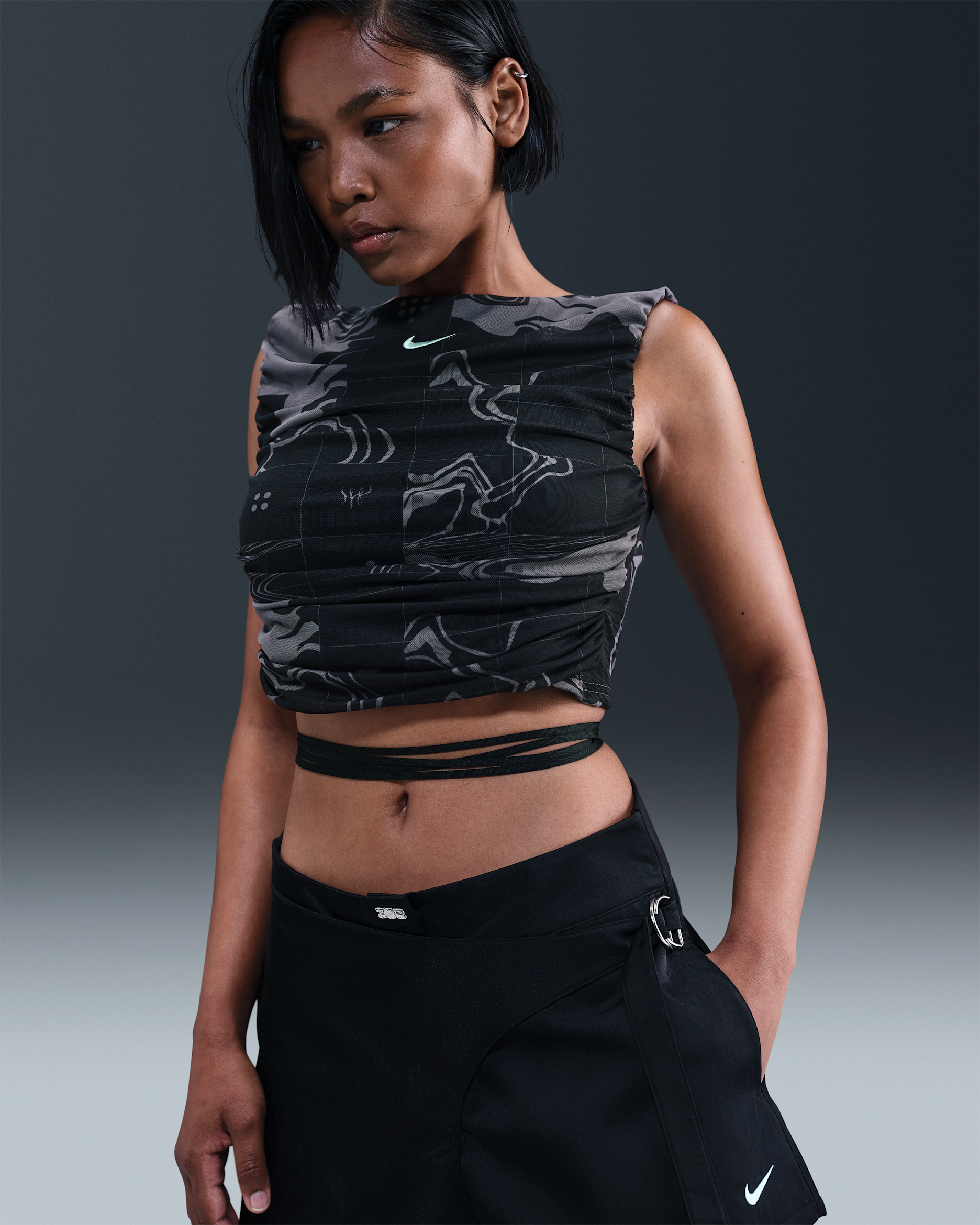 Camiseta de tirantes cropped para mujer Serena Williams Design Crew - Gris humo/Negro/Espuma menta