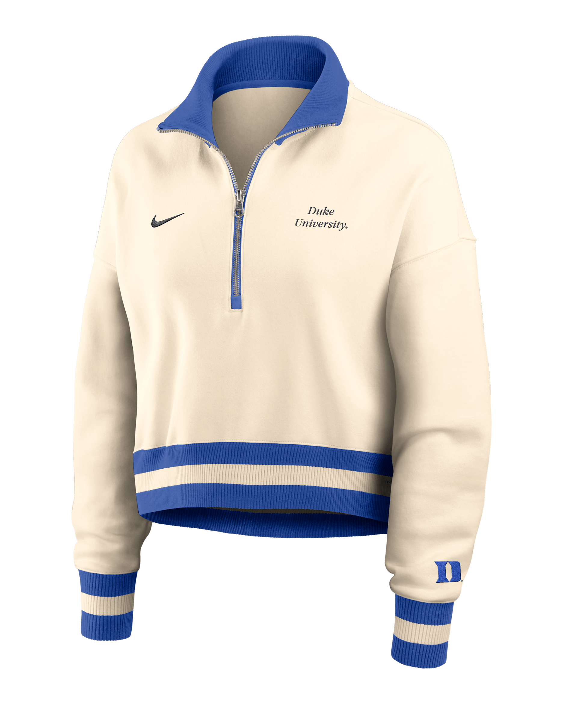 Duke Legacy Women's Nike College Cropped 1/4-Zip Crew - Tan/Beige