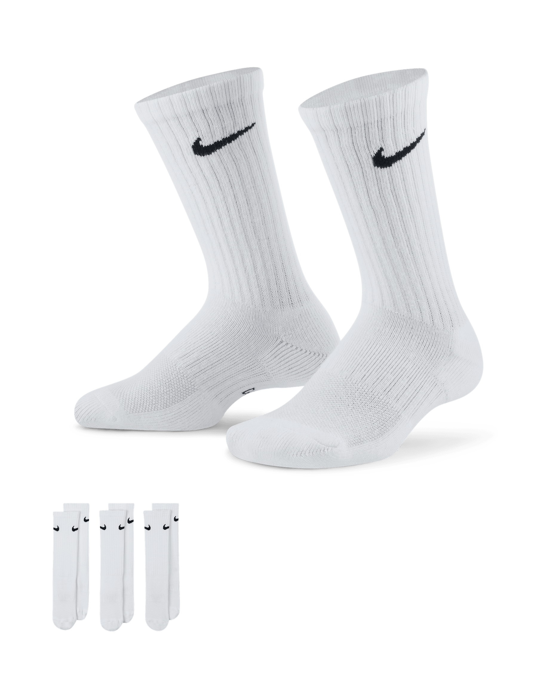 Nike Everyday Kids' Cushioned Crew Socks (3 Pairs) - White/Black