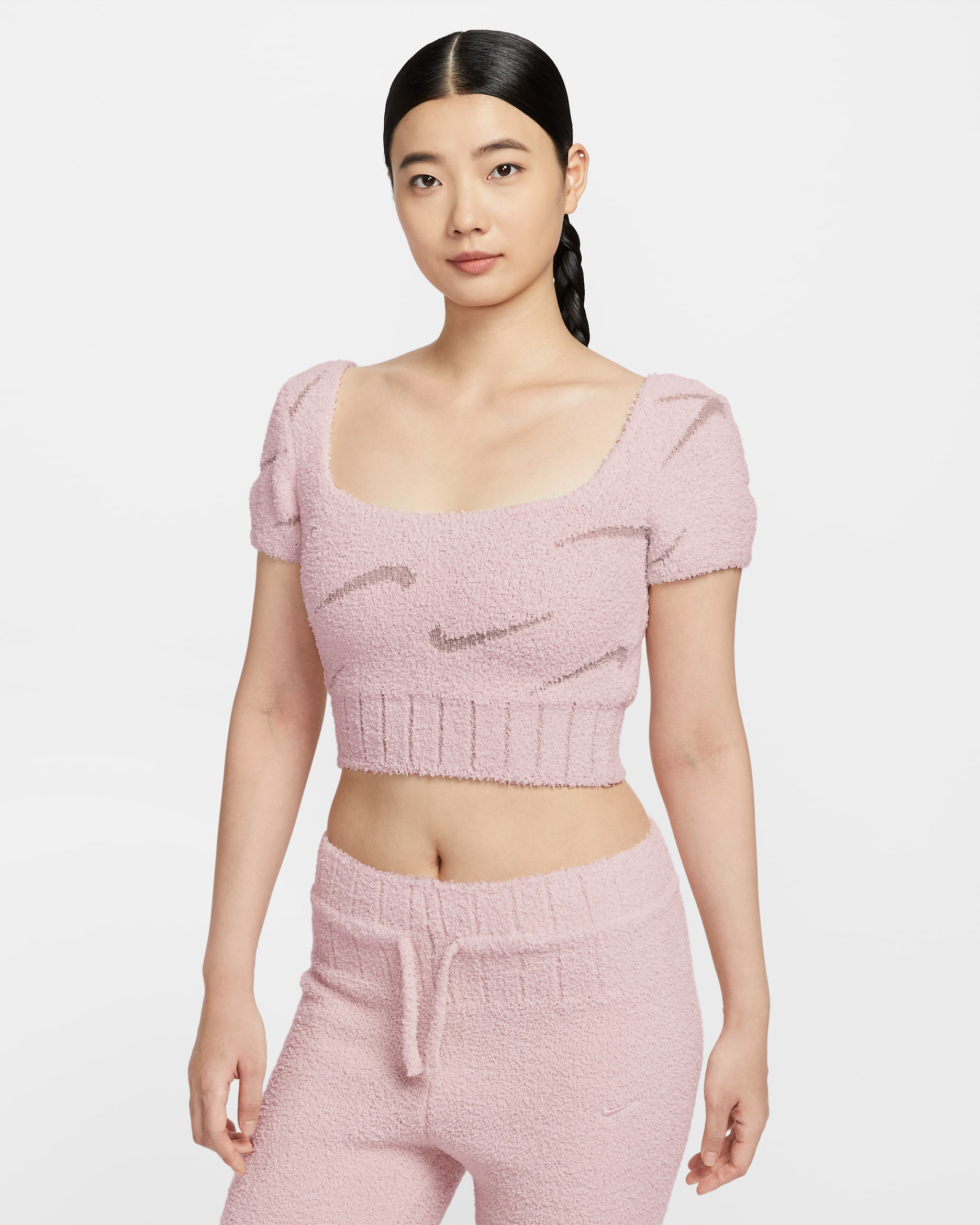 Nike Sportswear Phoenix Cozy Bouclé Women's Short-Sleeve Cropped Knit Top - Silt Red/Malt/Silt Red