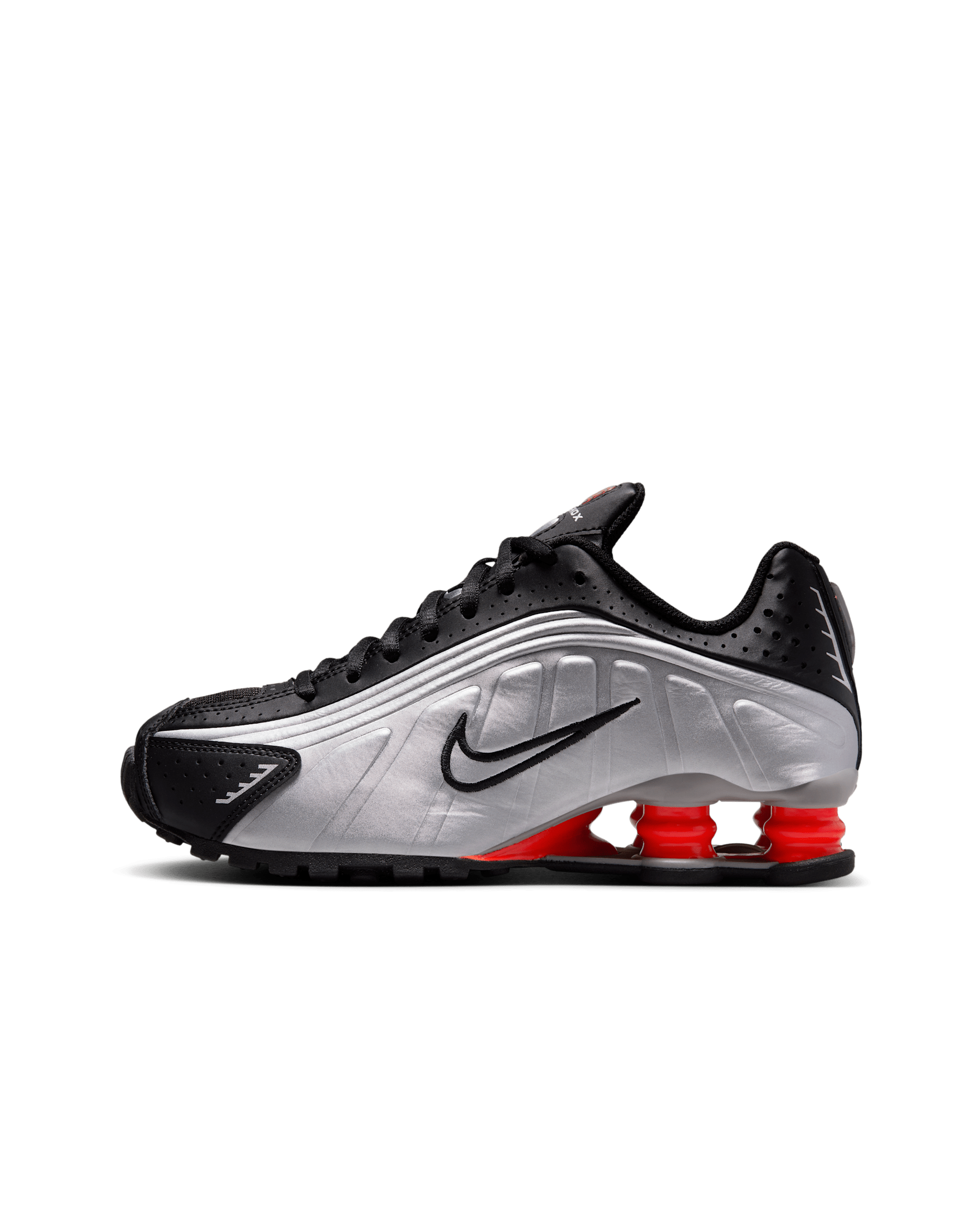 Nike Shox R4 Older Kids' Shoes - Metallic Silver/Black/Picante Red/Metallic Silver