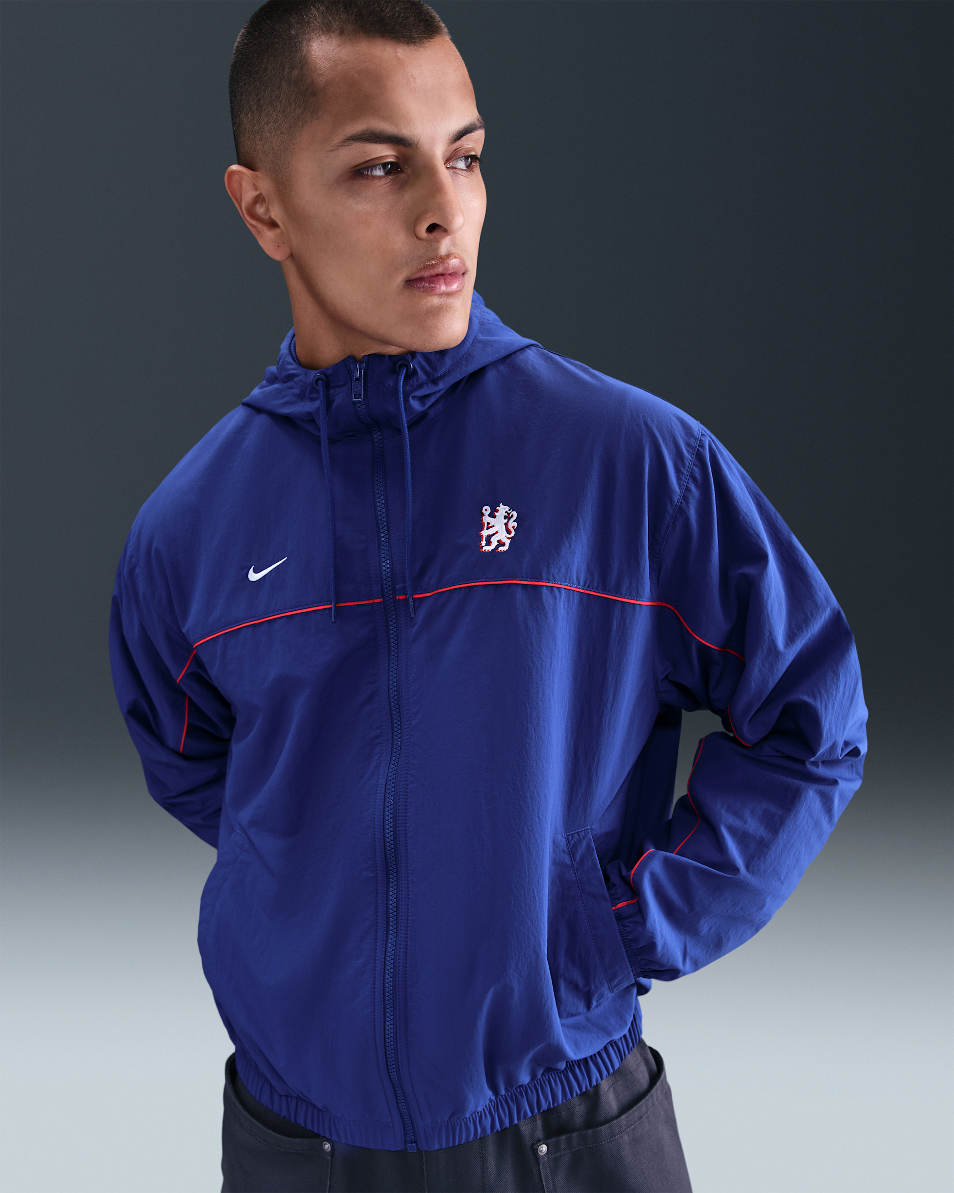Chelsea FC Club Men's Nike Soccer Hooded Jacket - Rush Blue/White/White