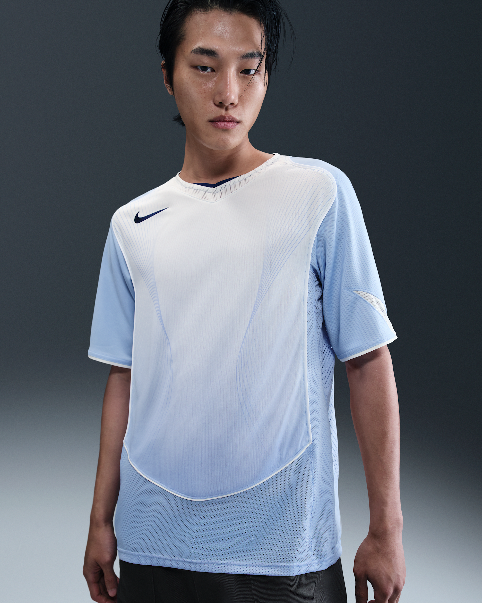 Jersey de fútbol de manga corta Dri-FIT para hombre Nike Total 90 - Aluminio/Vela/Vela/Azul vacío