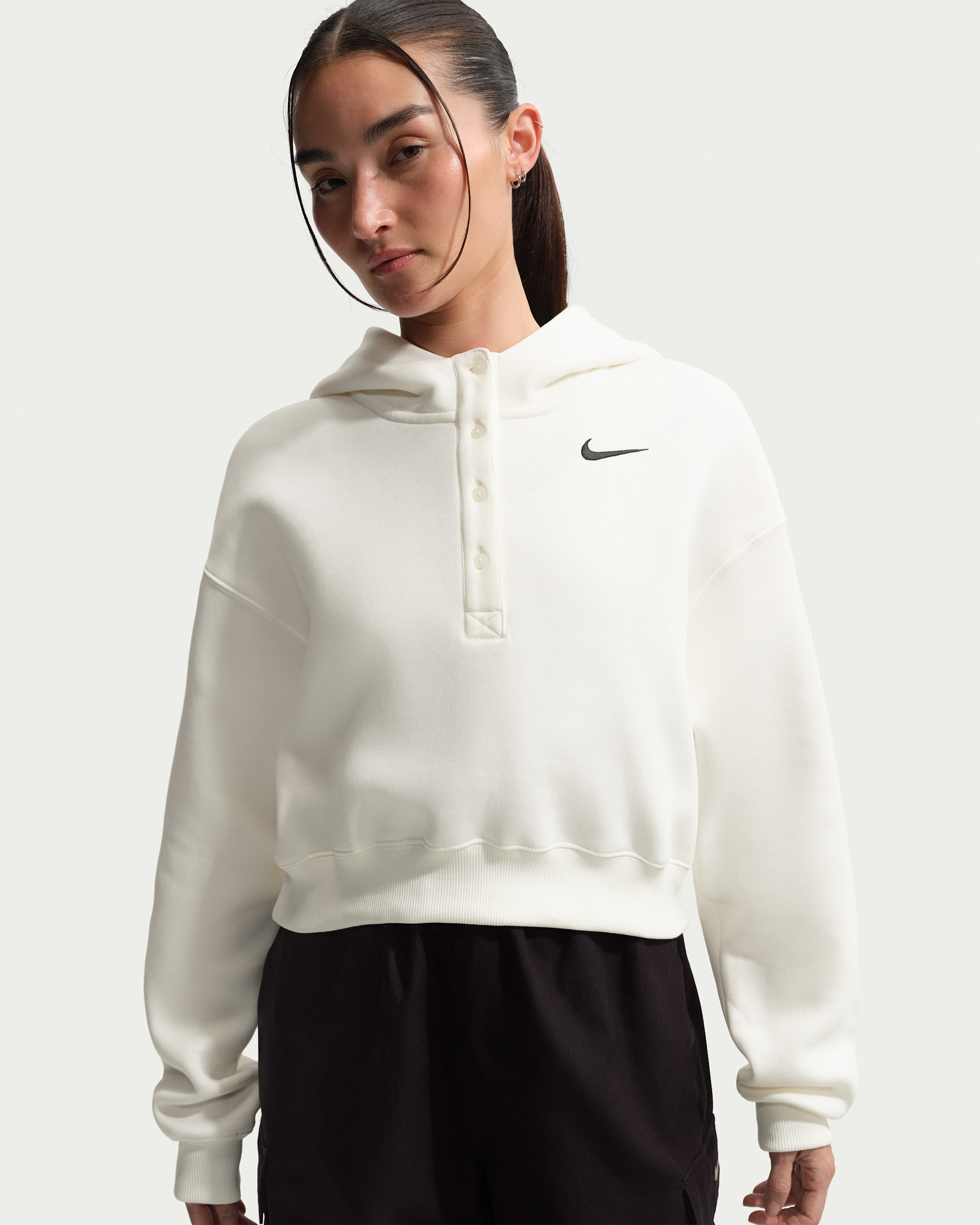 Nike Phoenix Fleece Women's Oversized Cropped Hoodie - Sail/Black