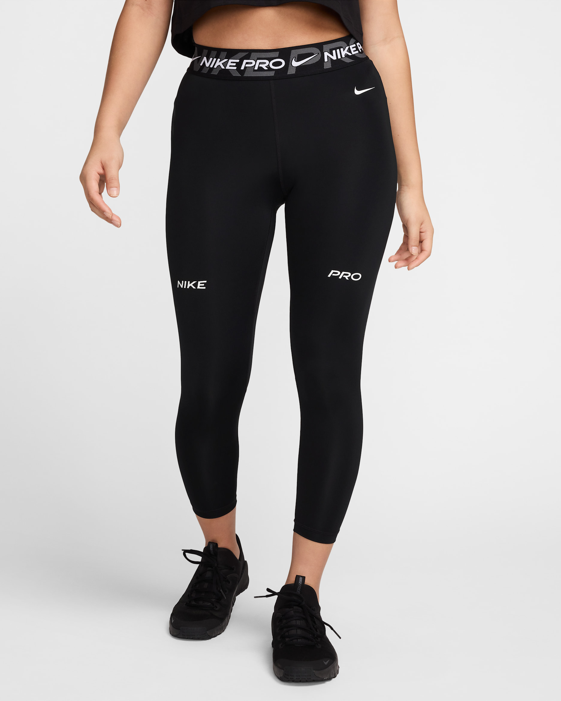 Nike Pro Women's Mid-Rise 7/8 Graphic Leggings - Black/Iron Grey/White/White