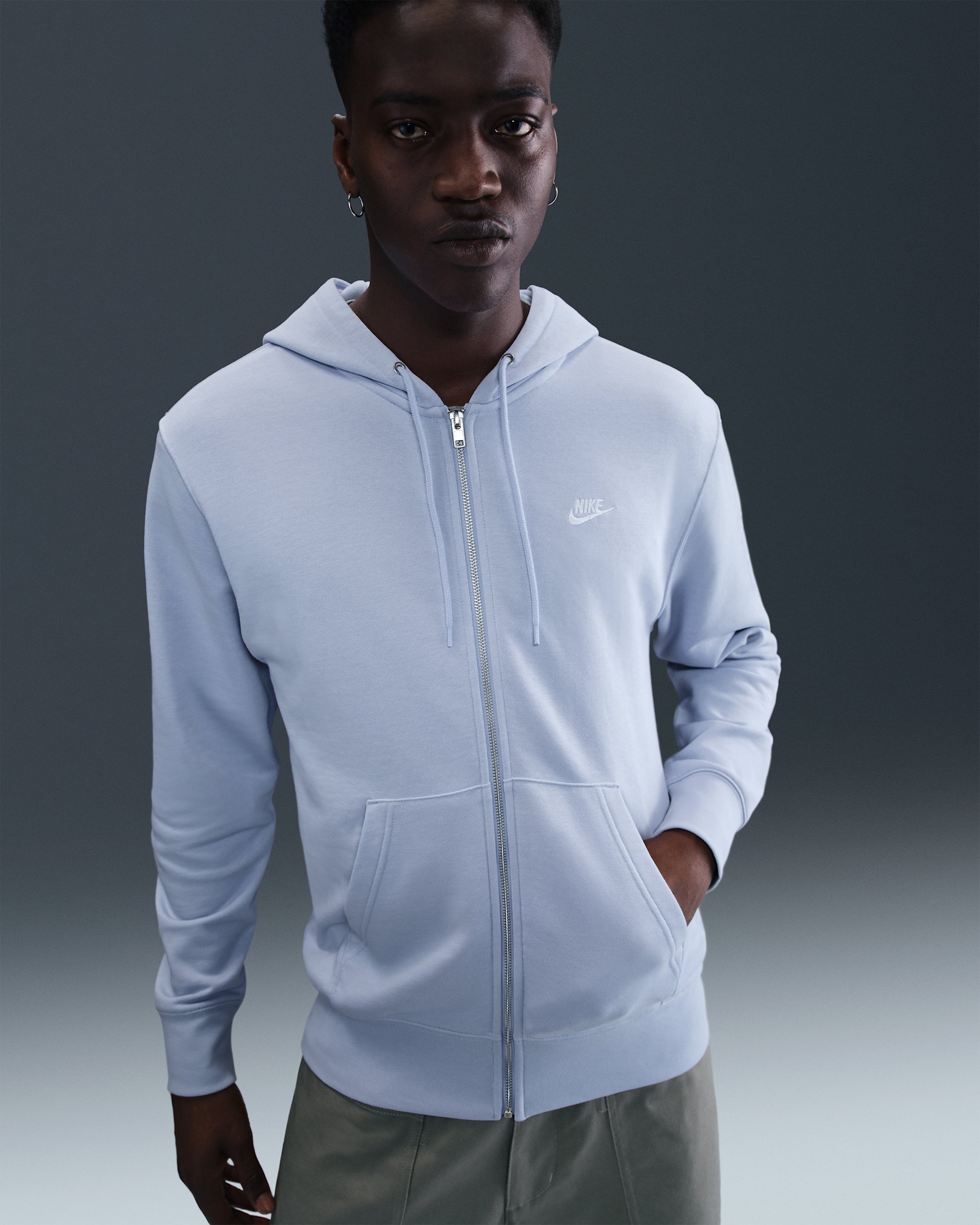 Nike Club Men's Full-Zip French Terry Hoodie - Ghost/Ghost/White