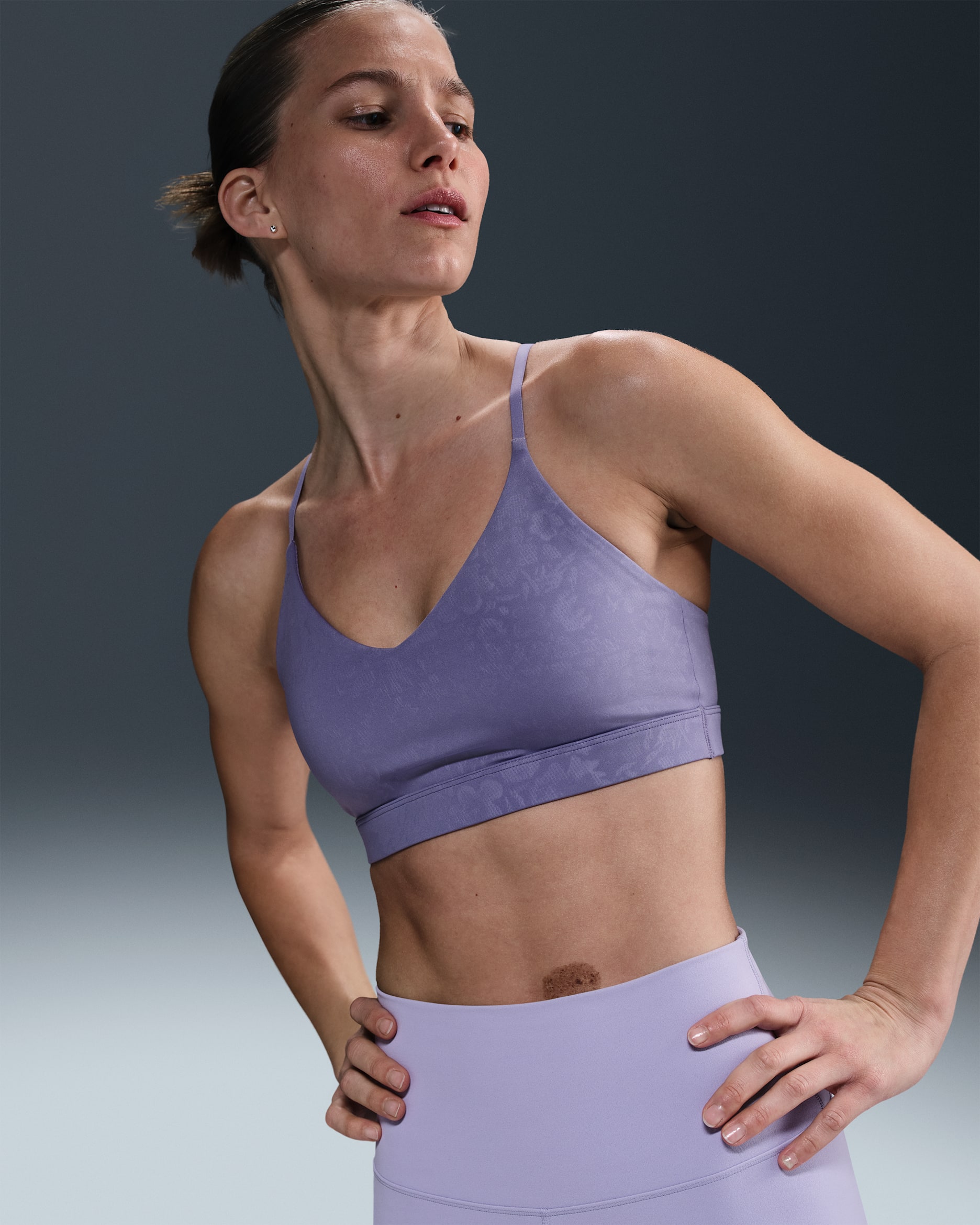Nike Indy Light Support Women's Padded Floral Sports Bra - Dusty Amethyst/Canyon Purple/Sanded Purple